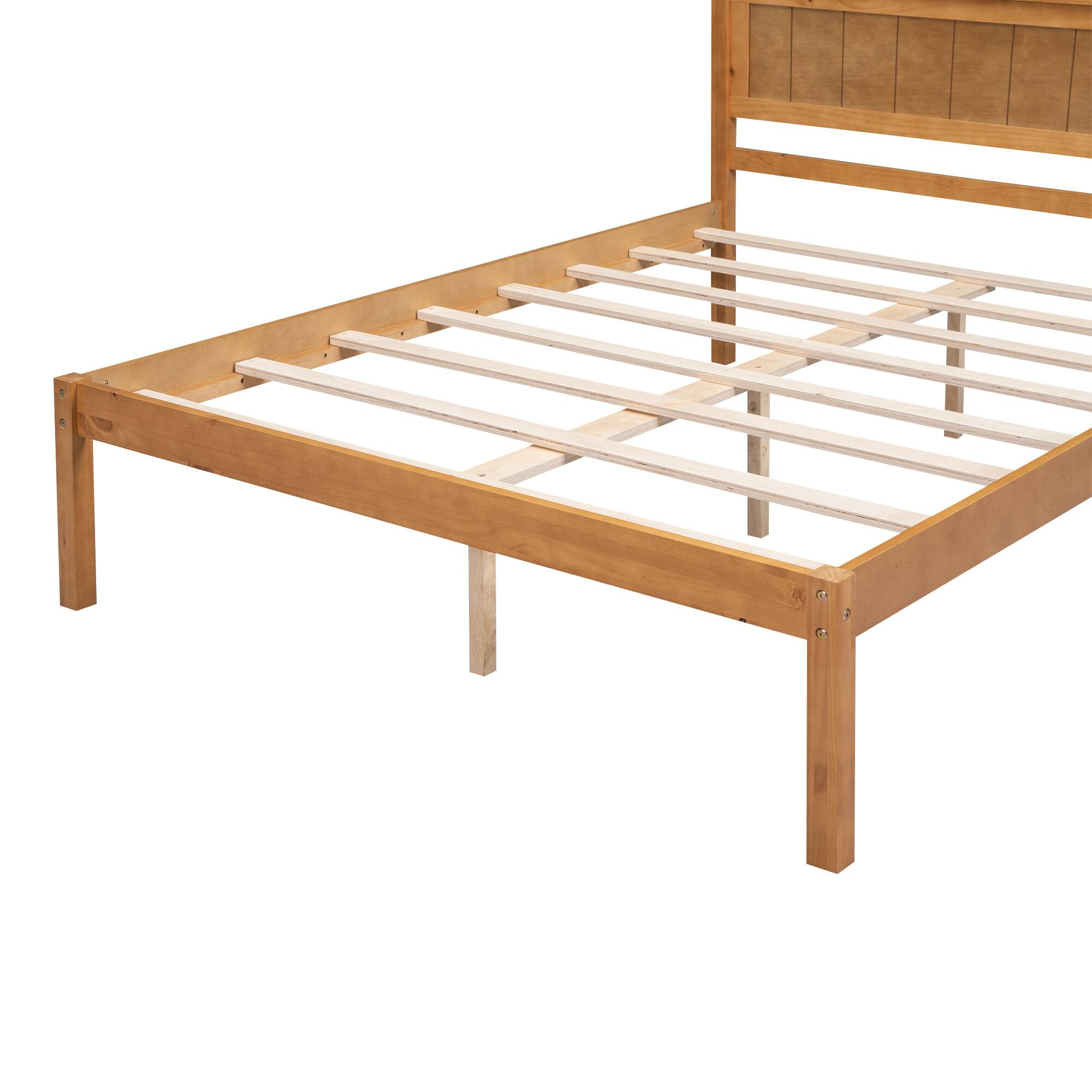 Alt View 6. Whisen - Platform Bed Frame with Headboard, Wood Slat Support, No Box Spring Needed - Oak.