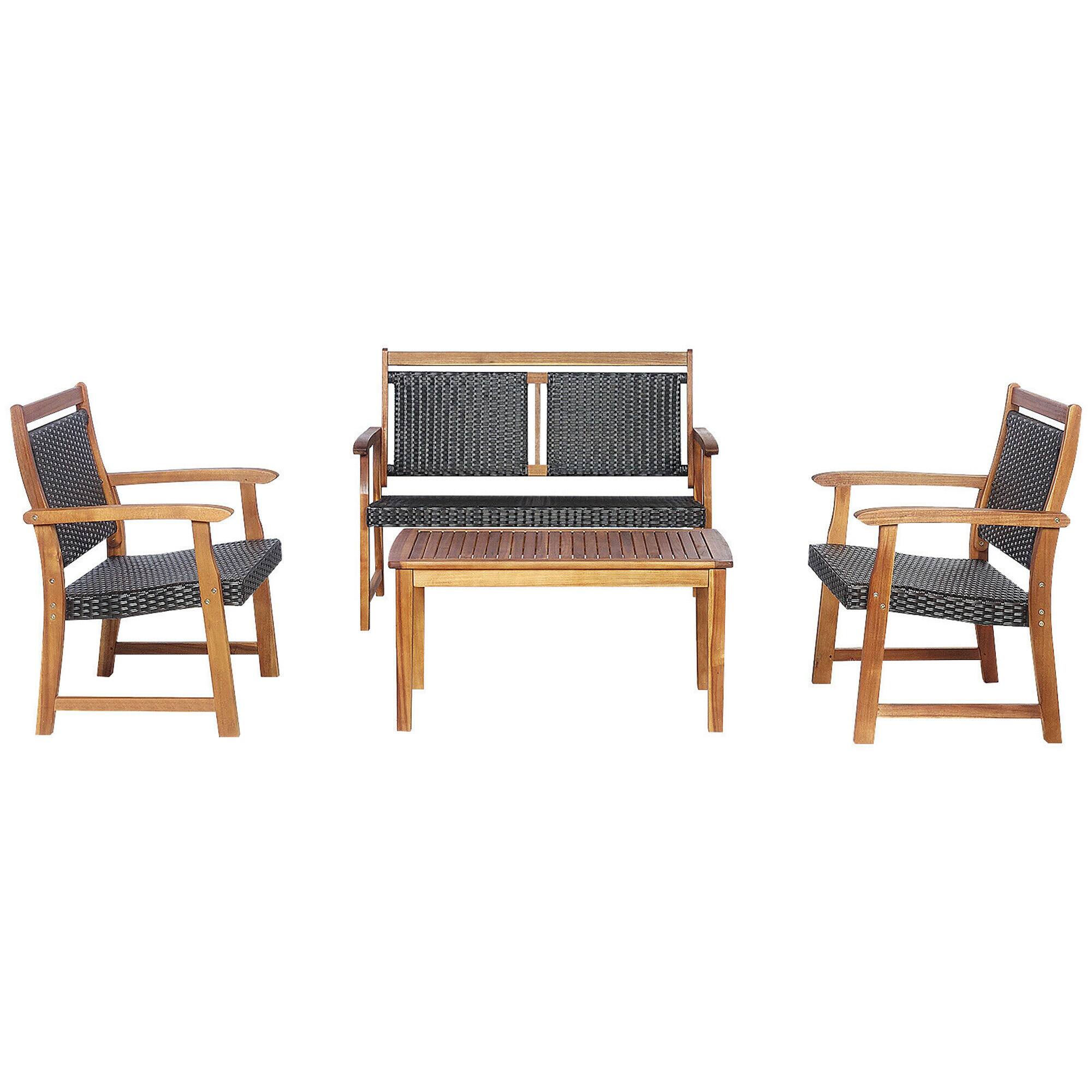 Alt View 2. Gymax - Gymax 4PCS Patio Acacia Wood Conversation Set Outdoor Rattan Furniture Set - Mix Brown.