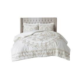Gracie Mills - Gertrude Medallion Chenille 3-Piece Duvet Cover Set - Ivory/Taupe