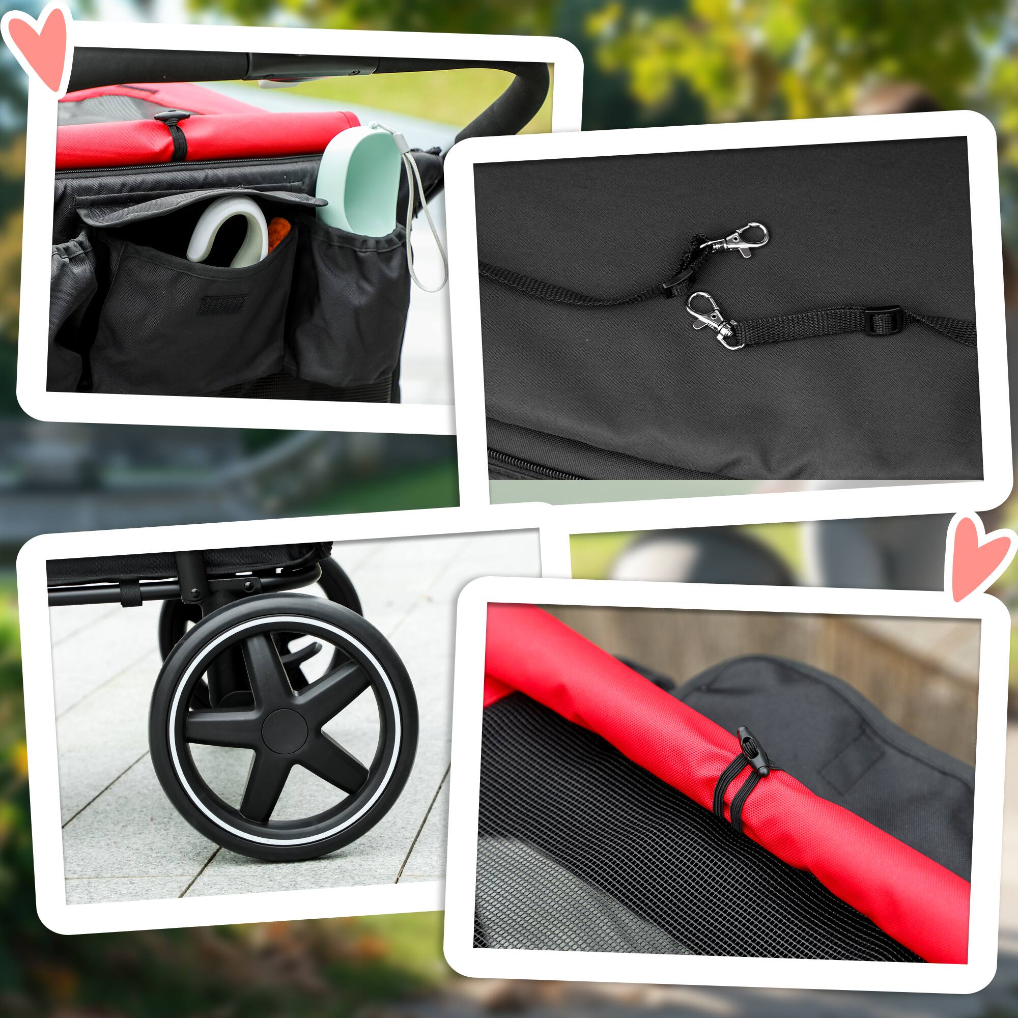 Alt View 7. Pawhut - Dog Stroller, for Dogs up to 66 Lbs, 23.5" Body Length, One-Click Foldable, Storage, Shock Wheels, Mesh, Leash.