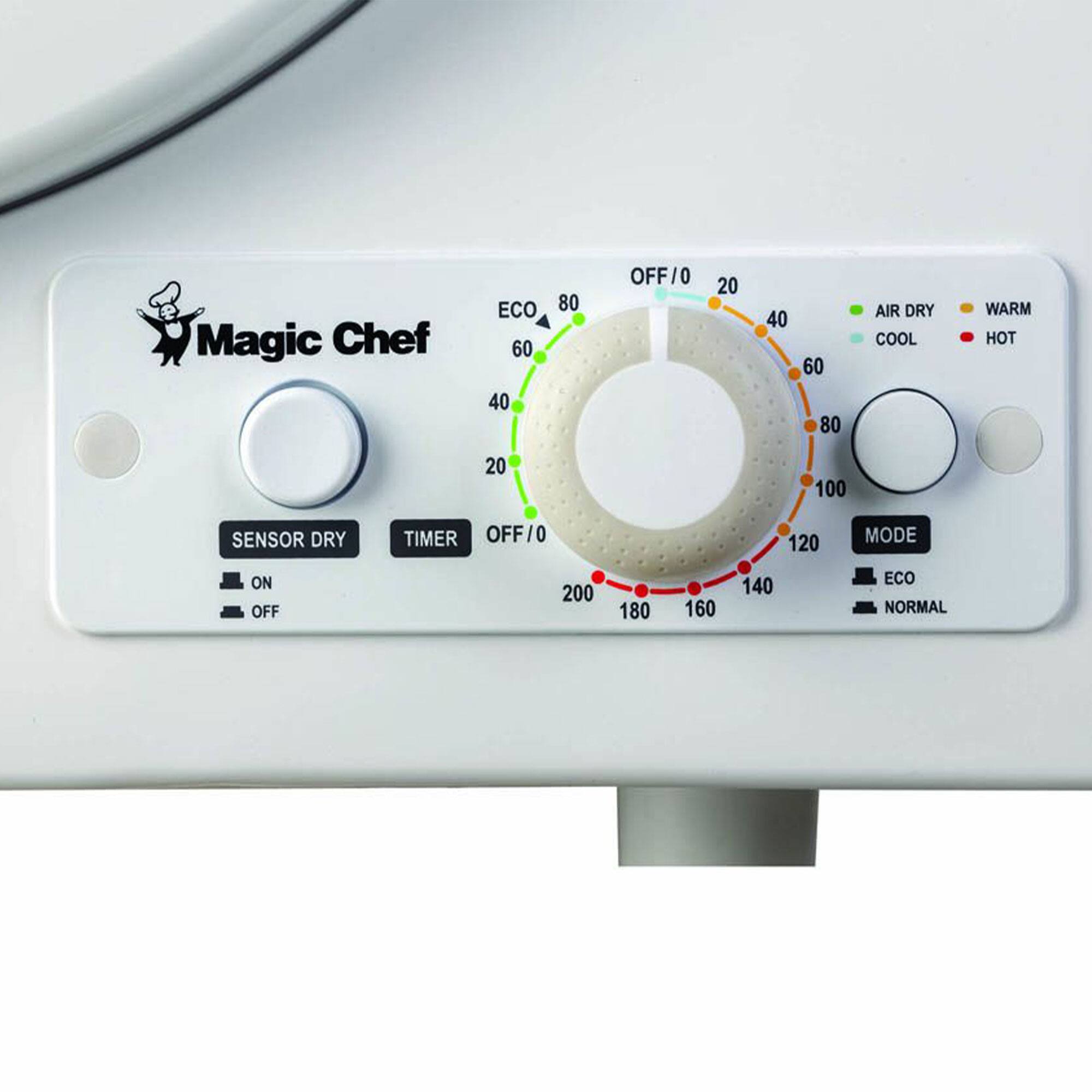 Magic Chef ECO 60 40 80 OFF/0 20 40 60 80 AIR DRY COOL WARM HOT 20 100 SENSOR DRY TIMER OFF/0 120 MODE ON OFF 200 180 160 140 ECO NORMAL