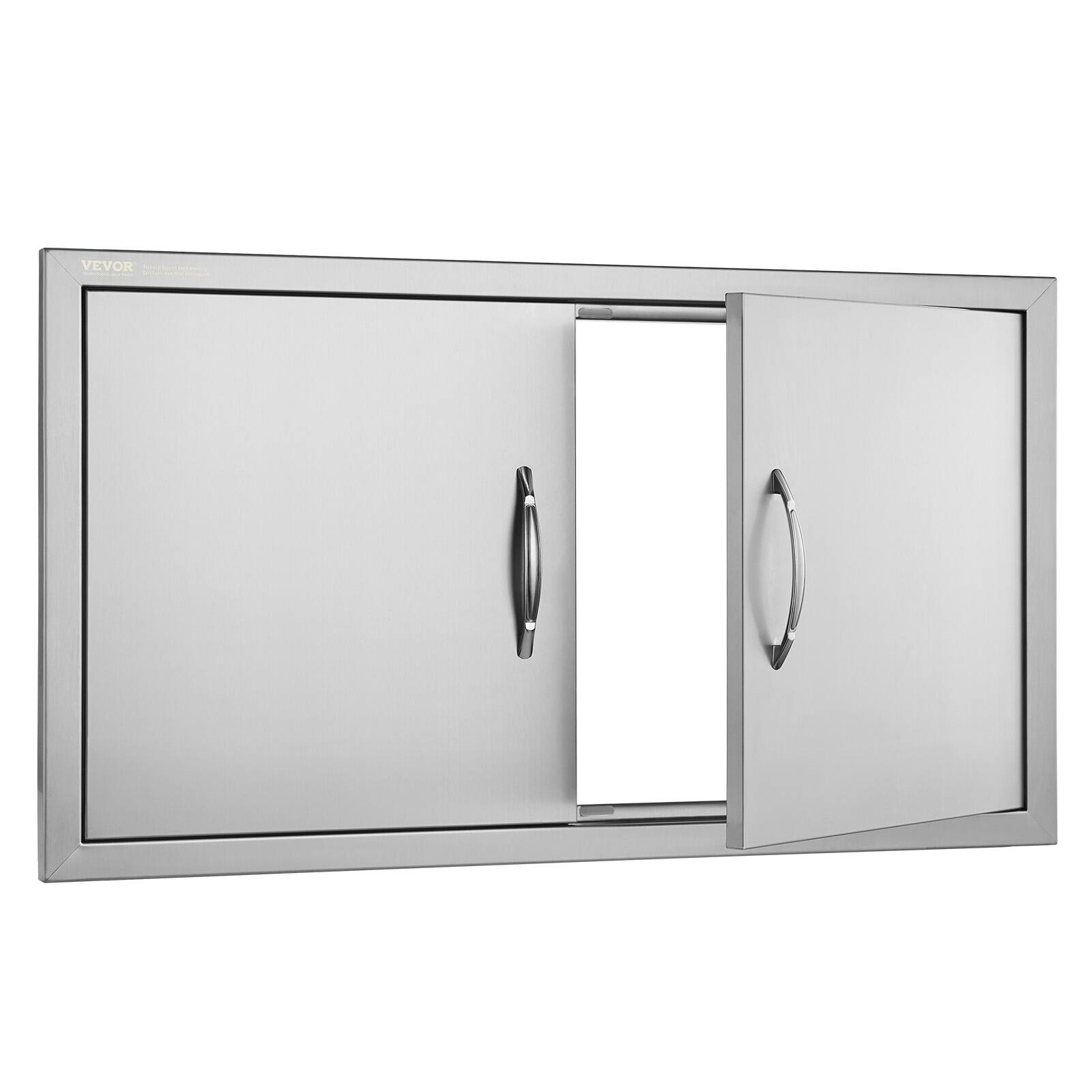 Alt View 5. VEVOR - BBQ Access Door, 34W x 19H Inch Double Outdoor Kitchen Door, Stainless Steel Flush Mount Door, Wall Vertical Door - Silver.