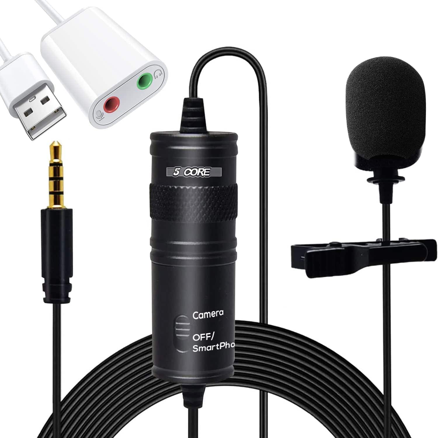 5 CORE - 5Core Lavalier Microphone Clip On Professional Grade 3.5mm Lav Lapel Mic Omnidirectional-CM 001 ADP