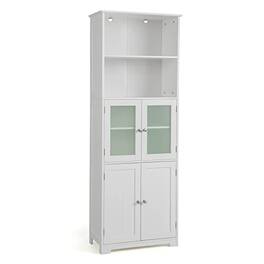 Ecooso - 6-Tier Freestanding Bathroom Storage Cabinet with Adjustable Shelves and 2 Open Compartments - White