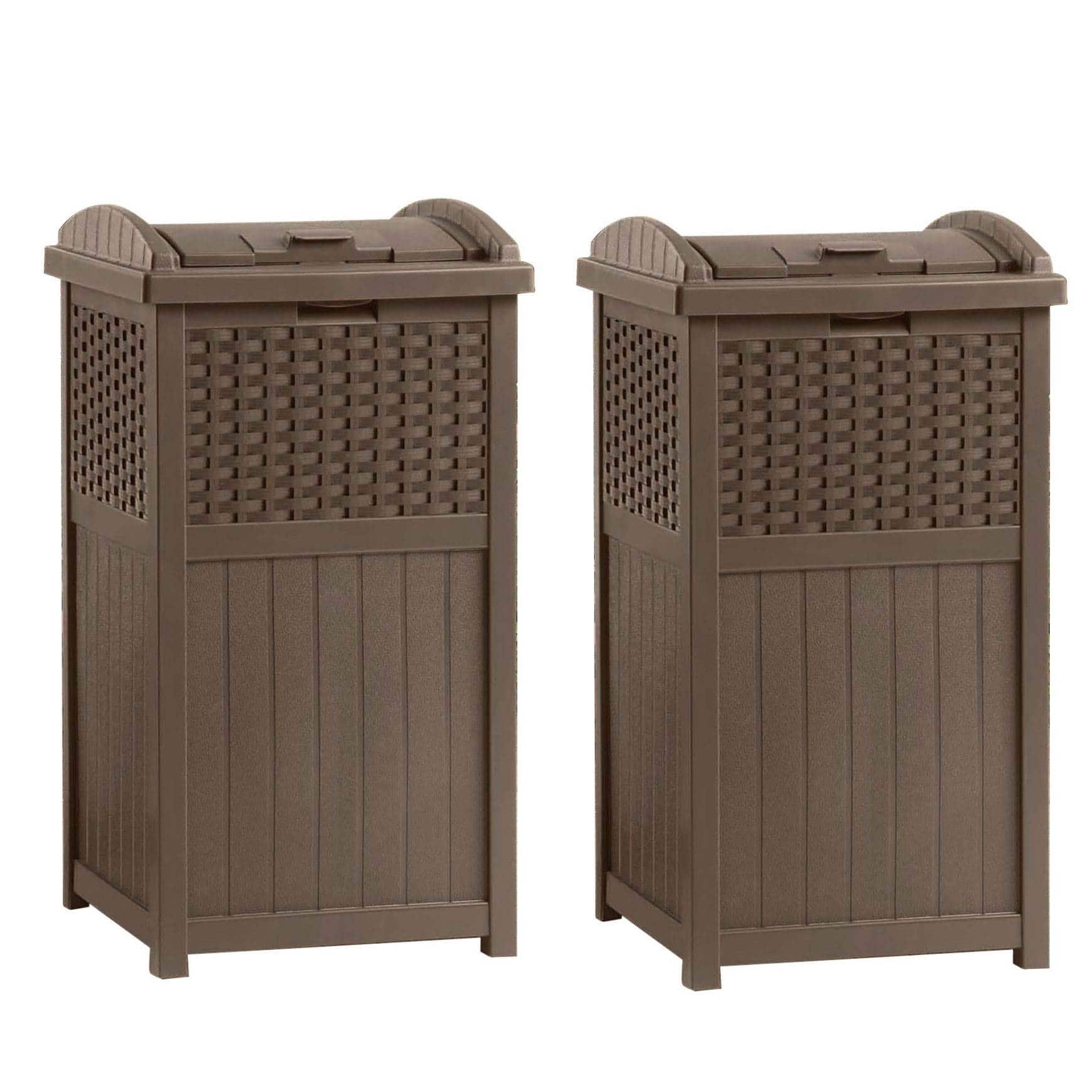 Suncast - Trashcan Hideaway Outdoor 33 Gallon Garbage Waste Bin, (2 Pack) - Brown