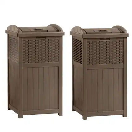 Front. Suncast - Suncast Trashcan Hideaway Outdoor 33 Gallon Garbage Waste Bin, Brown (2 Pack) - Brown.
