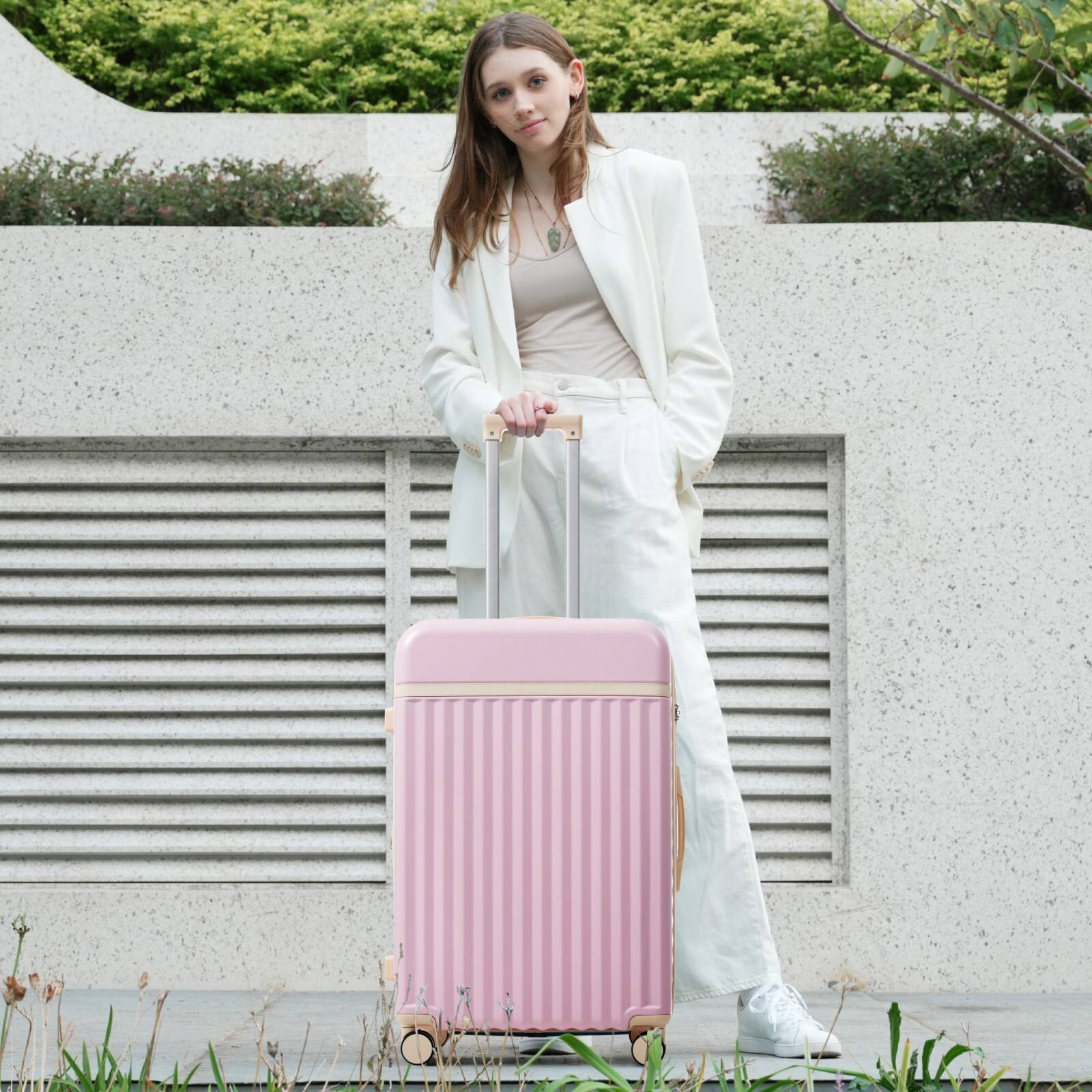 Alt View 1. Ecooso - Front Opening Luggage Set 3 Piece, Hardside ，USB Port, Expandable Luggage with Handle Bag Spinner Wheels TSA Lock - Pink.