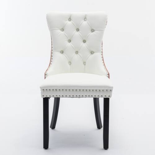 Angle. LUCKY ONE - Assembled Tufted PU Velvet Dining Chair Set of 2 with Wood Legs Nailhead Trim - White PU.