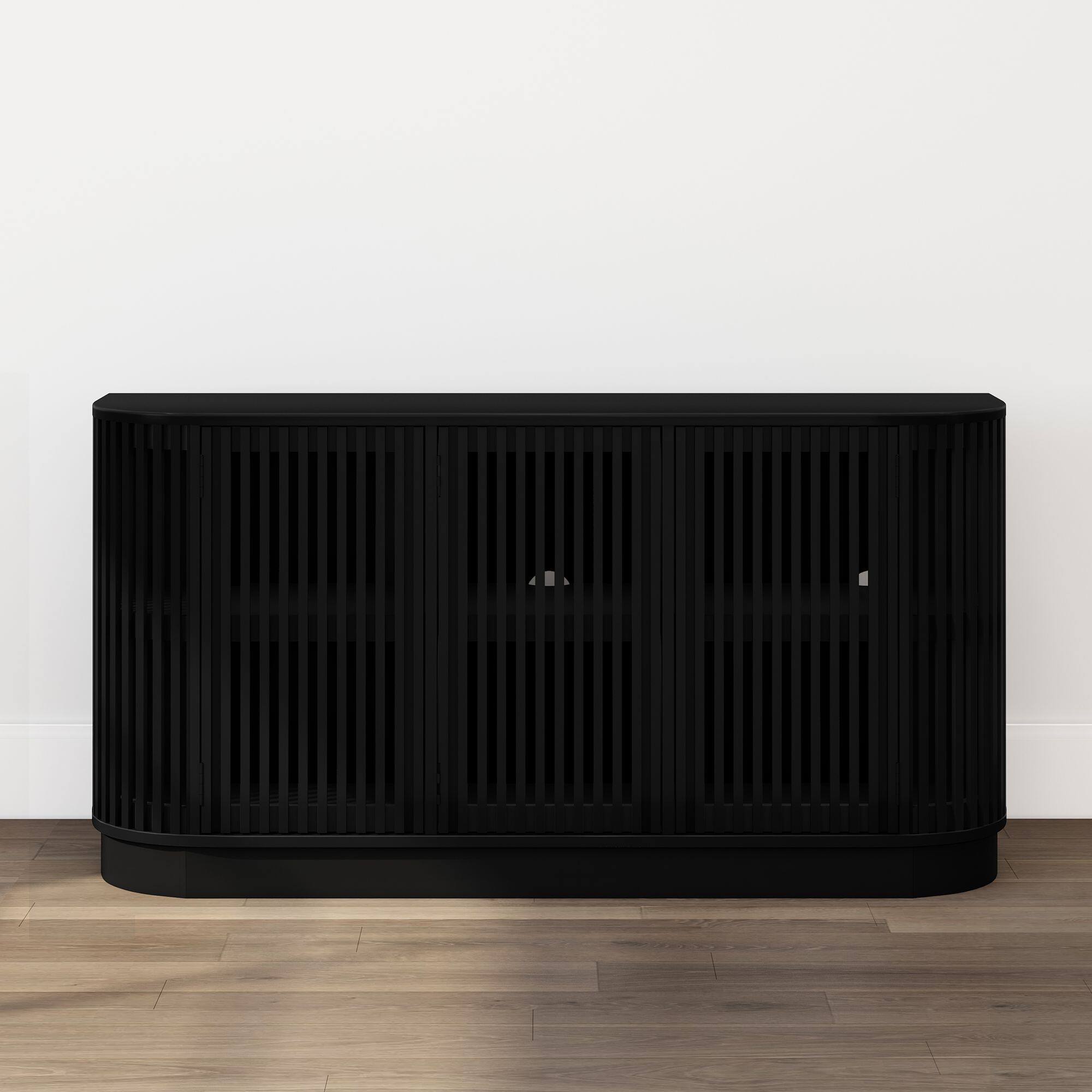 Alt View 9. Plank+Beam - Contour Sideboard, 3 Door (1495 x 406 x 762mm / 59 x 16 x 30in), Black - Black.