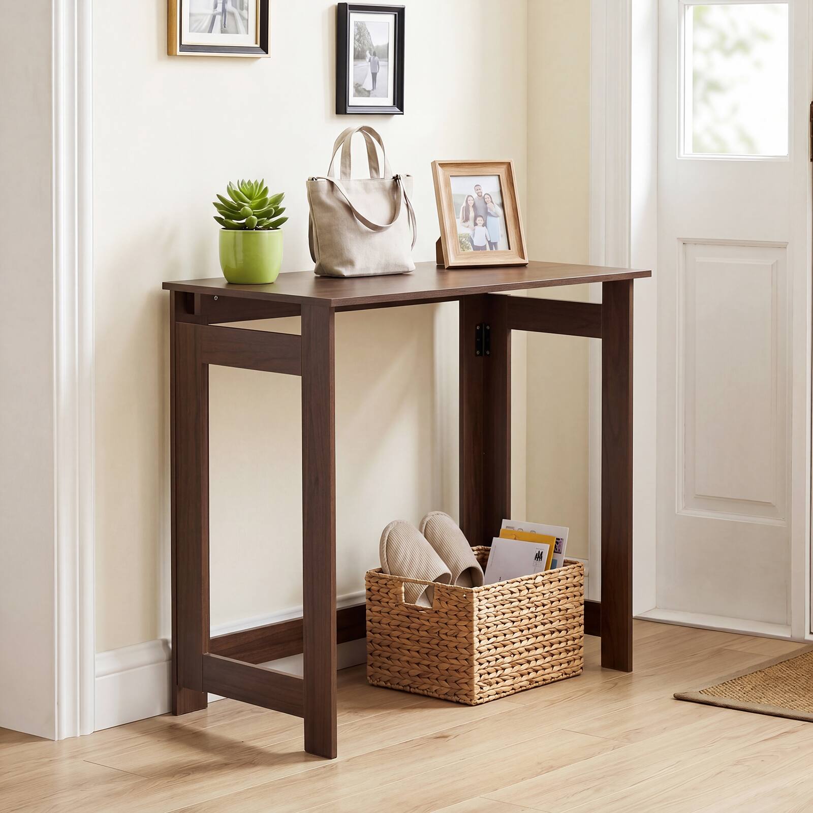 Alt View 1. Costway - Costway Folding Console Table, Entryway Table with Foldable Legs, Behind Couch Sofa Table - Brown.