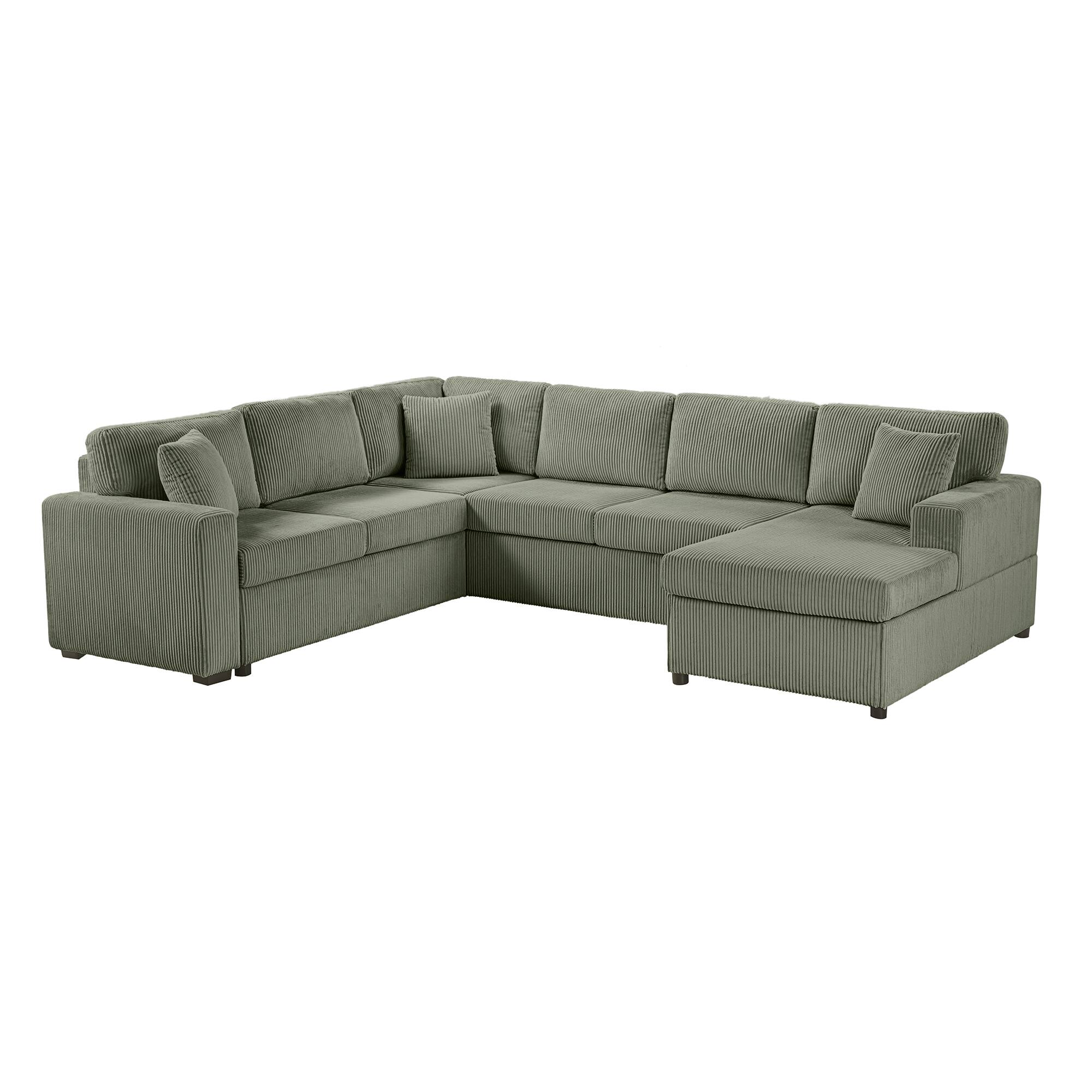 Left. Whisen - Oversized U-Shaped Sectional Sofa with Chaise Lounge and Pillows for Living Room - Green.