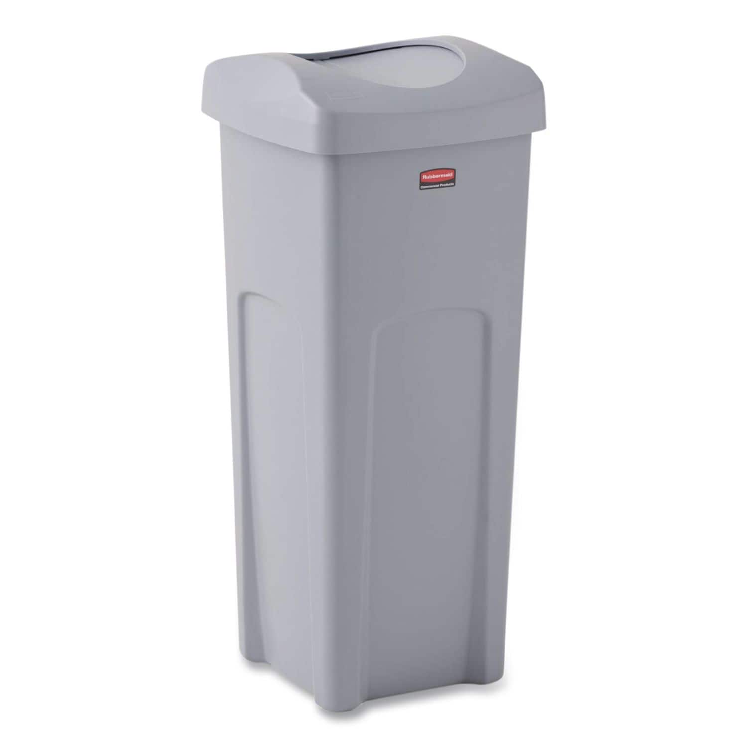 RubberMaid - Universal Square Trash Can with Swing Lid, 23 gal, Plastic, Gray