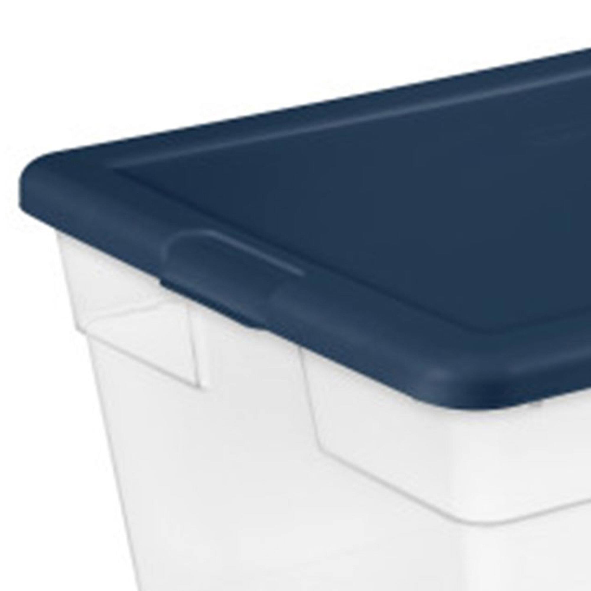 Alt View 4. Sterilite - Sterilite Stackable 56 Quart Storage Tote, Clear with Marine Blue Lid (32 Pack) - Marine Blue.
