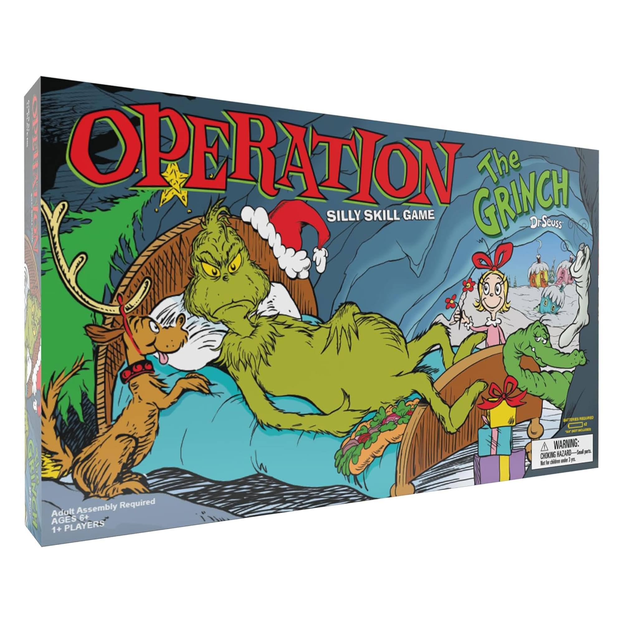 OPERATION  
The Grinch  
Silly Skill Game  

The Dr. Seuss Gioer  
Assembly Required  

Adult Assembly Required  
AGES 6+  
1+ PLAYERS  

WARNING: CHOKING HAZARD - Small parts. Not for children under 3 years.