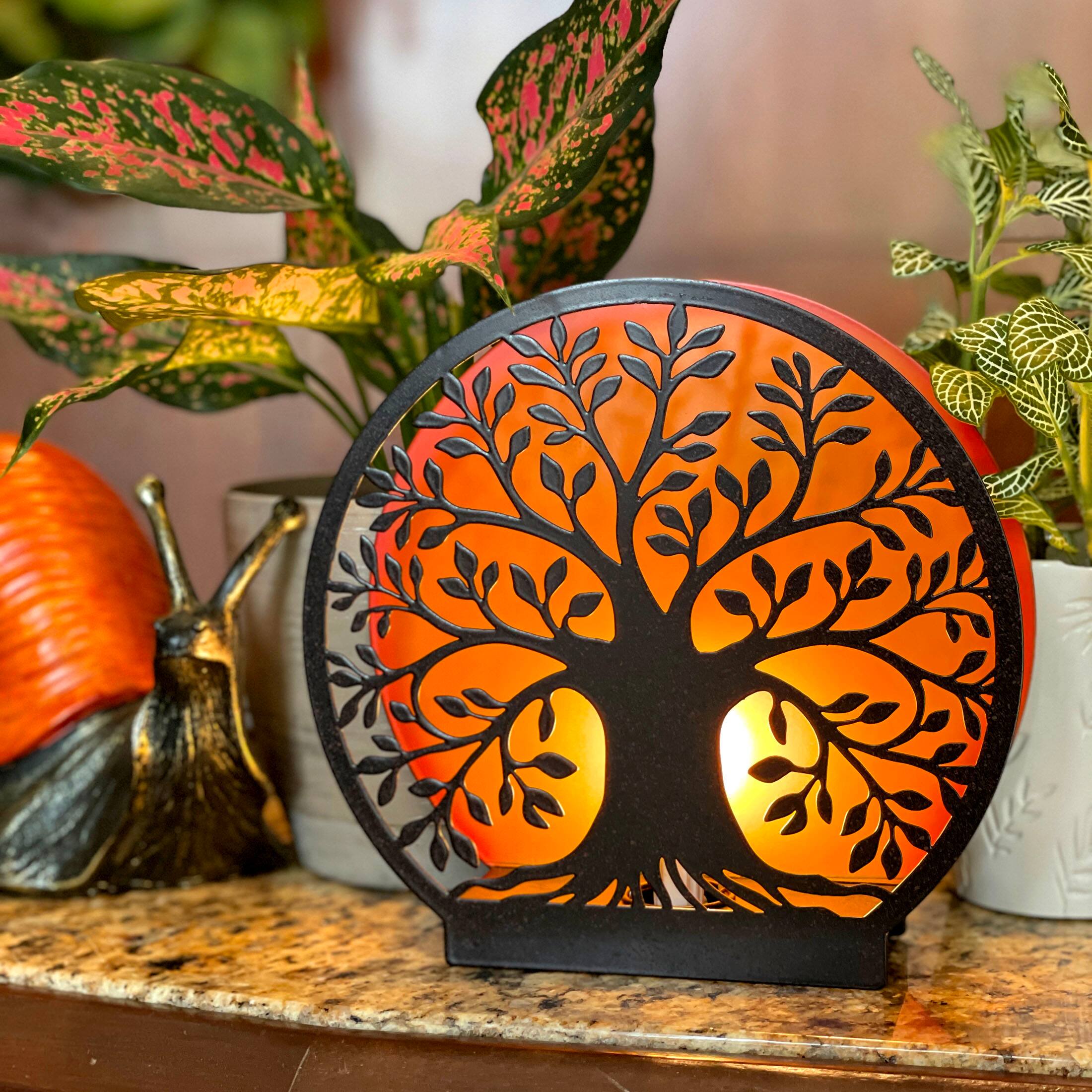 Alt View 5. Zeckos - Tree of Life Metal Accent Light - 8" Plug-In Table Lamp - Orange.