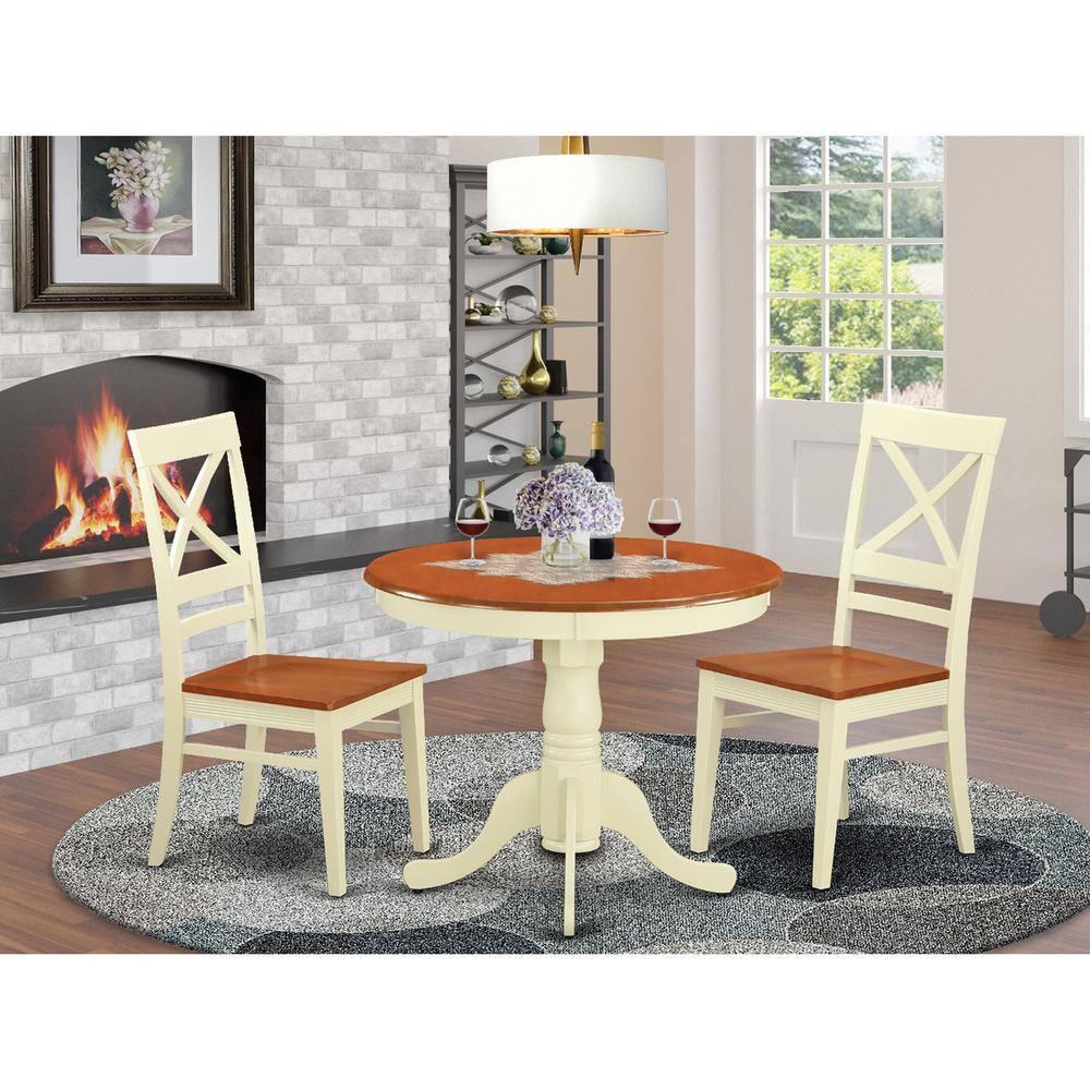 Back. East West Furniture - 3 PC Kitchen nook Dining set for 2-Kitchen dinette Table and 2 Dining Chairs - Buttermilk & Cherry.