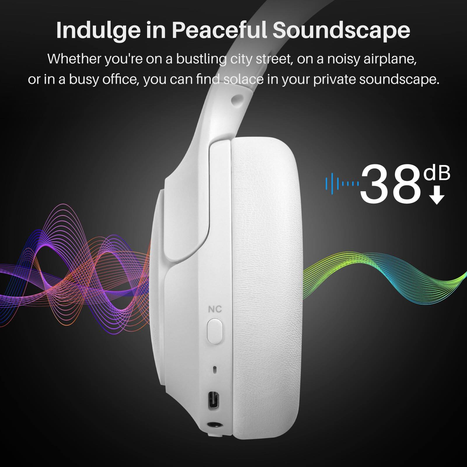 Indulge in Peaceful Soundscape  
Whether you're on a bustling city street, on a noisy airplane, or in a busy office, you can find solace in your private soundscape.  
38 dB  
NC