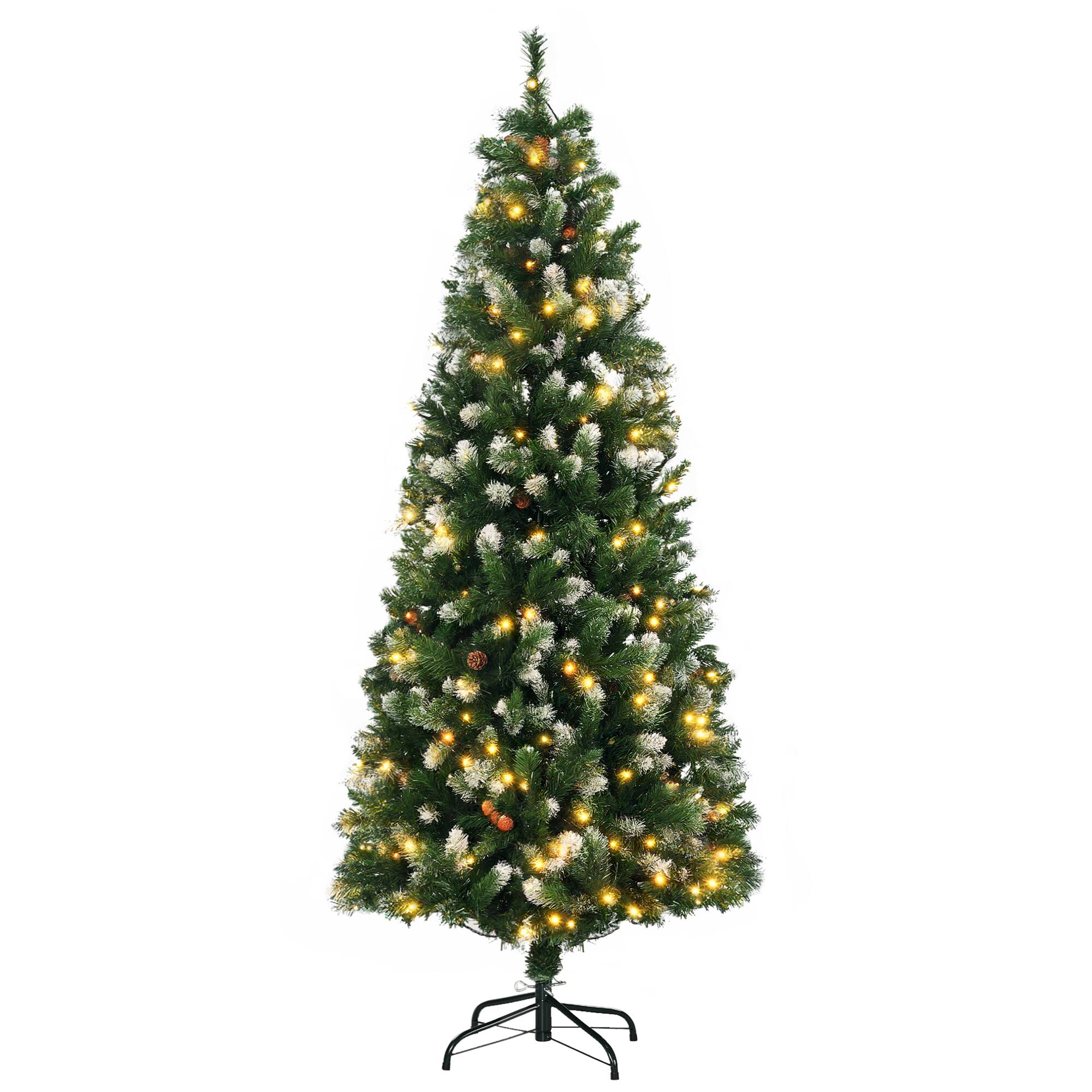 Homcom - Skinny Prelit Snow-Dipped Artificial Christmas Tree, 703 Branches 250 Warm LEDs - Green