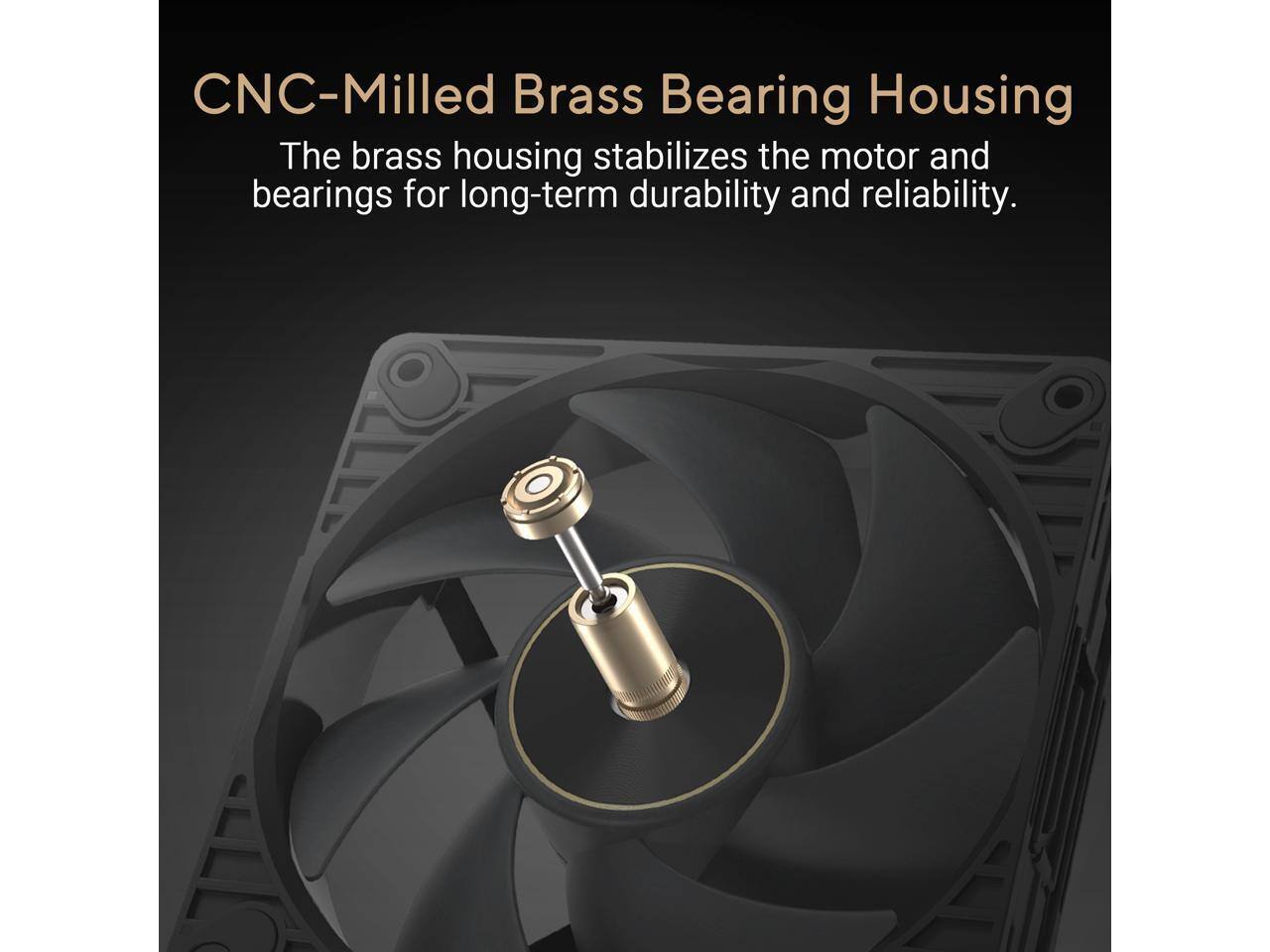 CNC-Milled Brass Bearing Housing  
The brass housing stabilizes the motor and bearings for long-term durability and reliability.