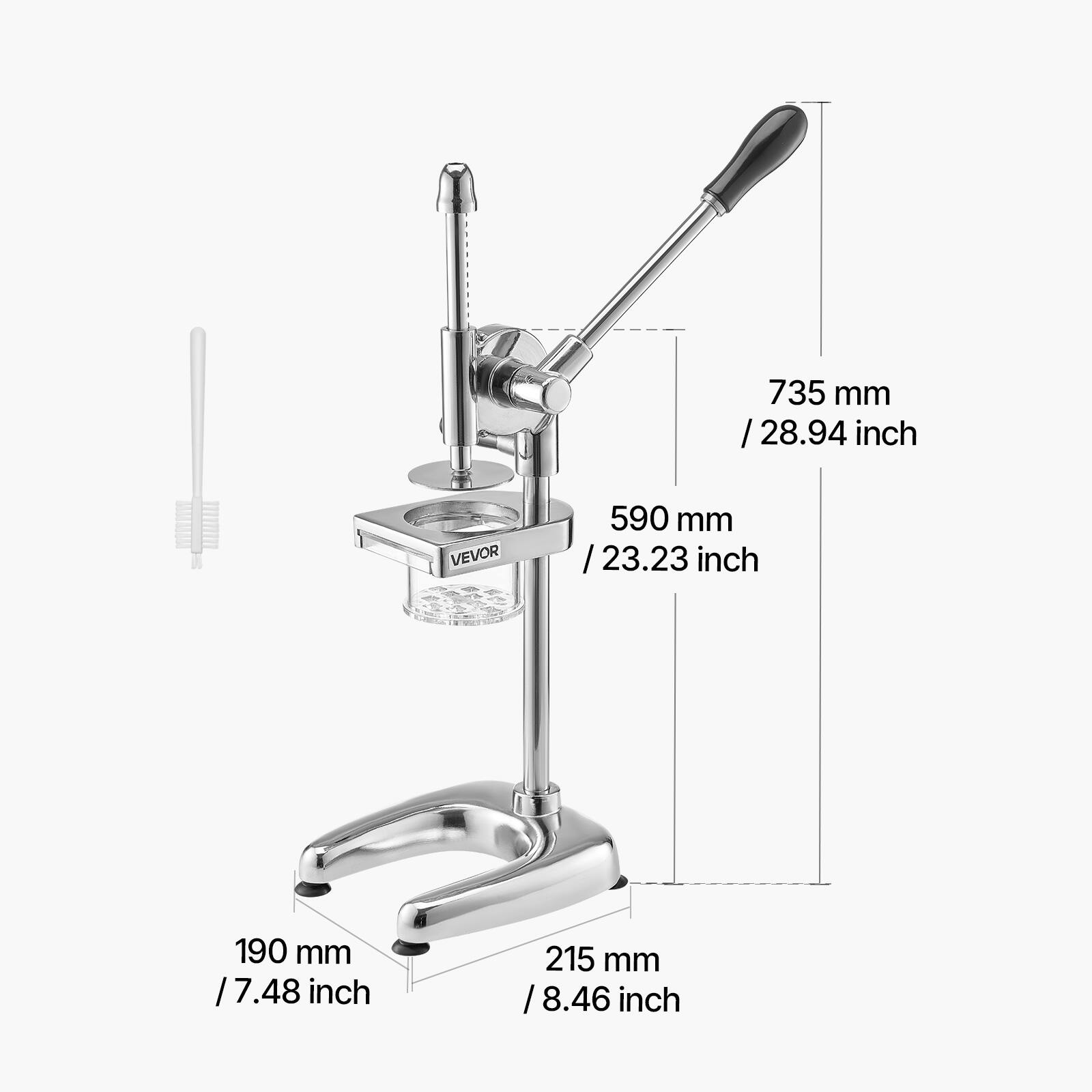 735 mm / 28.94 inch  
590 mm / 23.23 inch  
190 mm / 7.48 inch  
215 mm / 8.46 inch