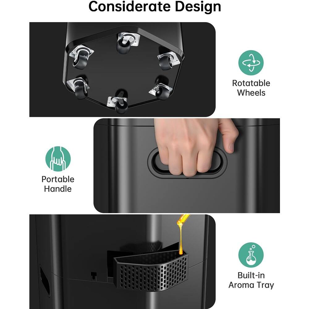 Considerate Design

- Rotatable Wheels
- Portable Handle
- Built-in Aroma Tray