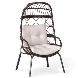 Costway - Patio Wicker Rattan Egg Chair with Seat & Back Cushions Metal Indoor Outdoor - Brown