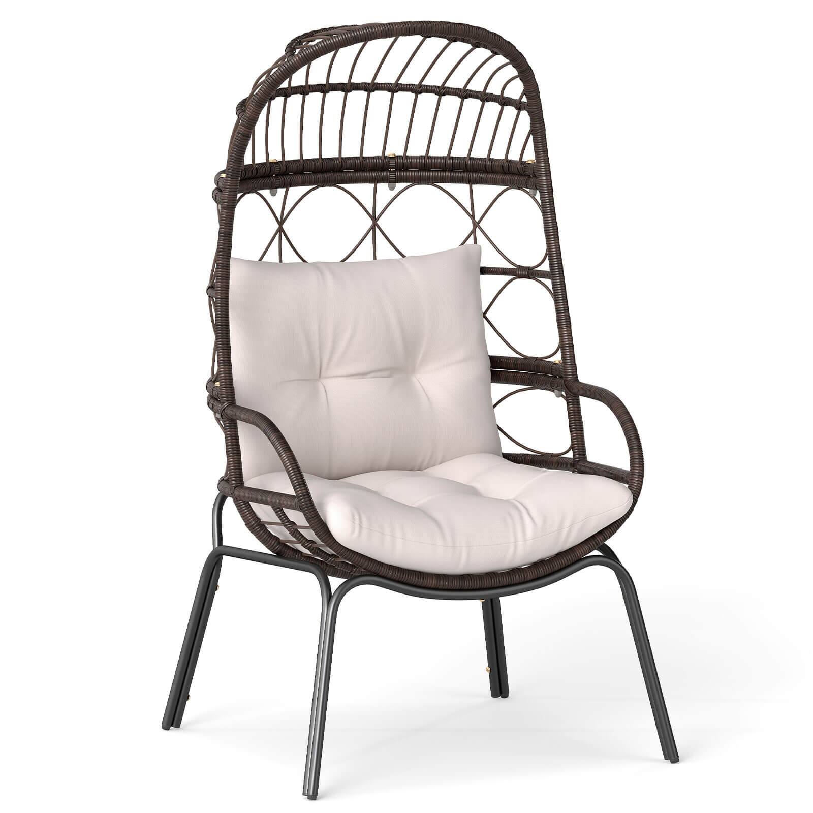 Front. Costway - Costway Patio Wicker Rattan Egg Chair with Seat & Back Cushions Metal Indoor Outdoor - Brown.