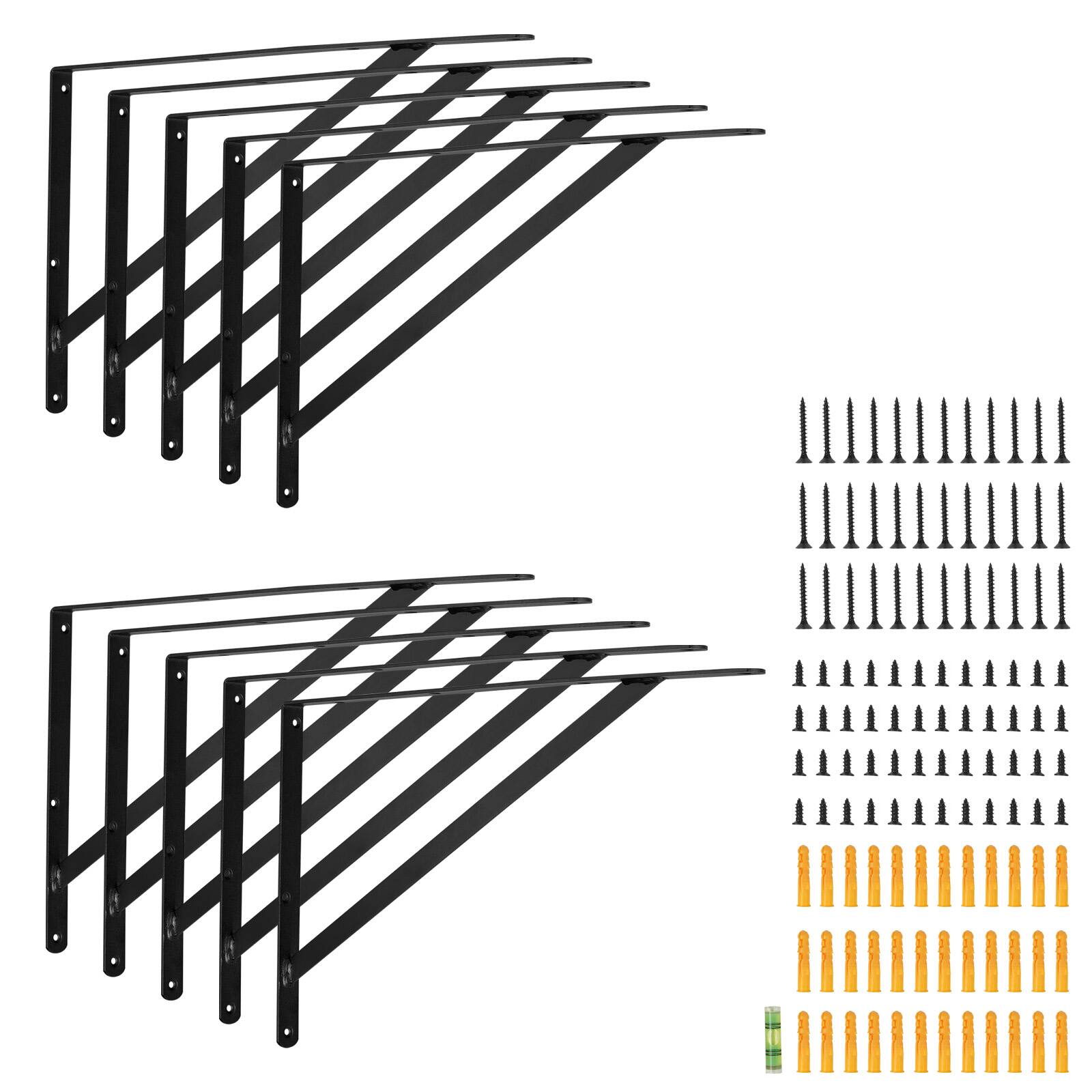 Alt View 5. VEVOR - Shelf Bracket, 12 x 8 in 10 Pcs, Heavy Duty Floating Shelf Brackets, Brackets for Shelves, 3mm Thick Matte Black - Black.