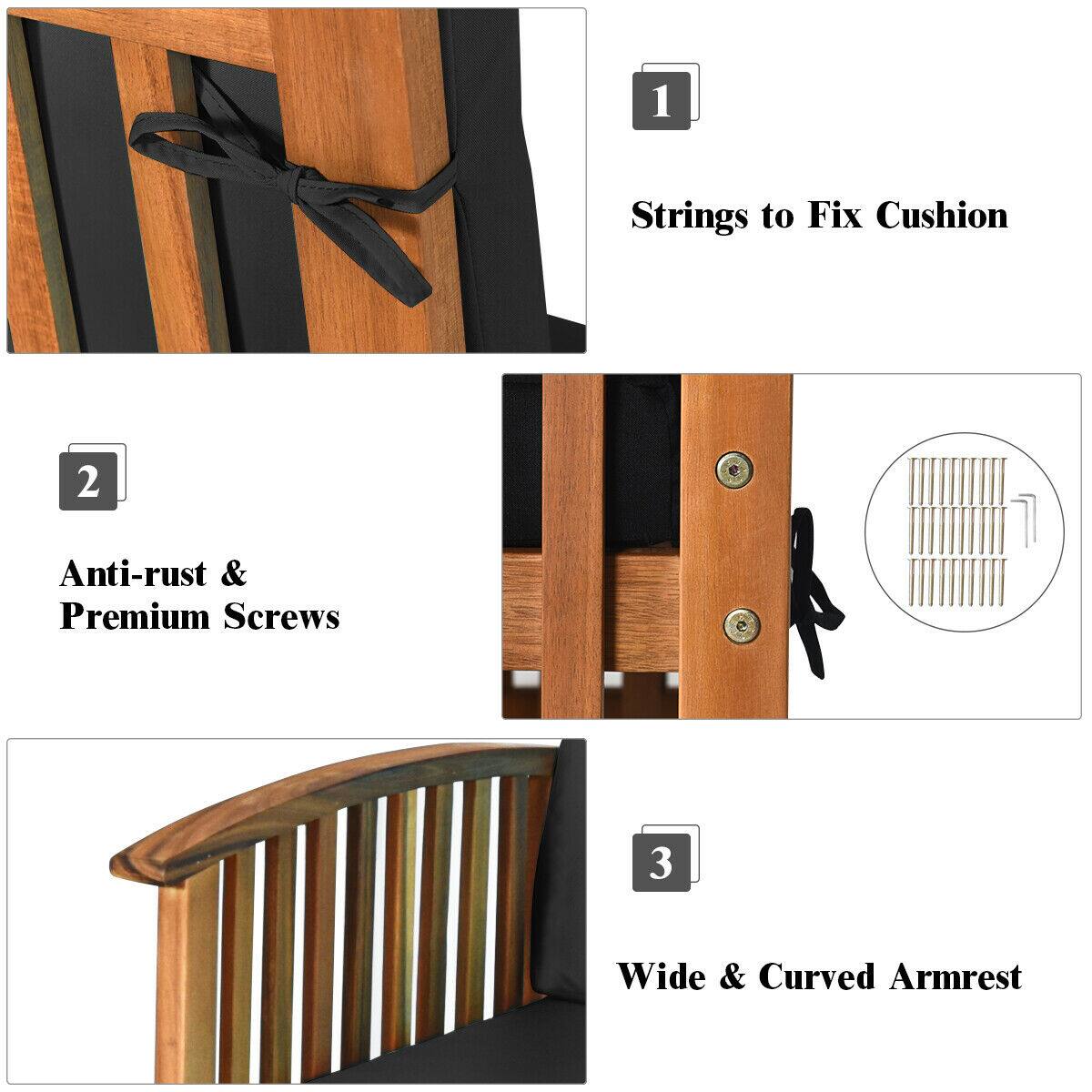 1. Strings to Fix Cushion

2. Anti-rust & Premium Screws

3. Wide & Curved Armrest