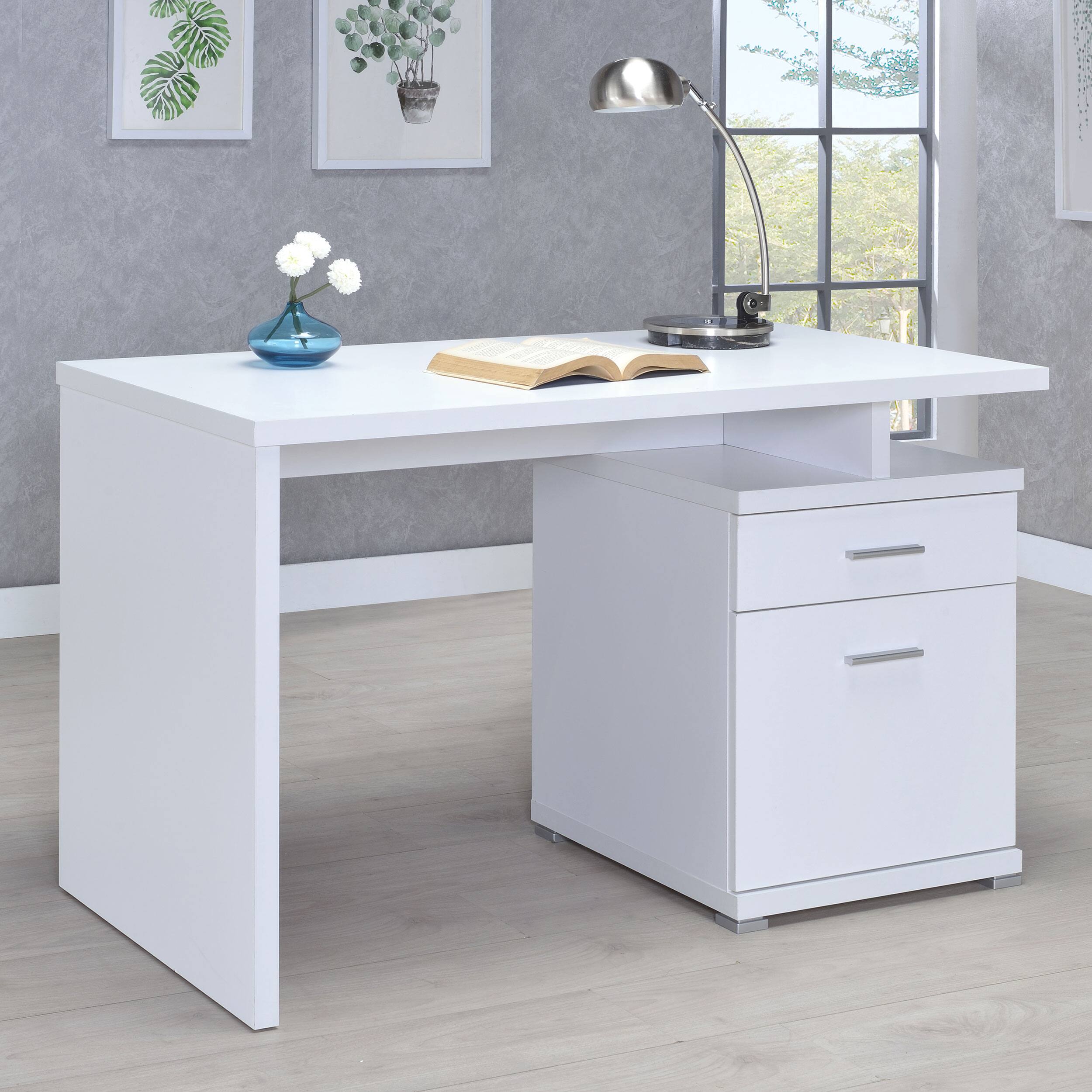 Left. APRILSOUL - 1pc Contemporary Sleek Office Desk 47-inch 2-drawer Office Computer Desk Reversible White Finish - White.