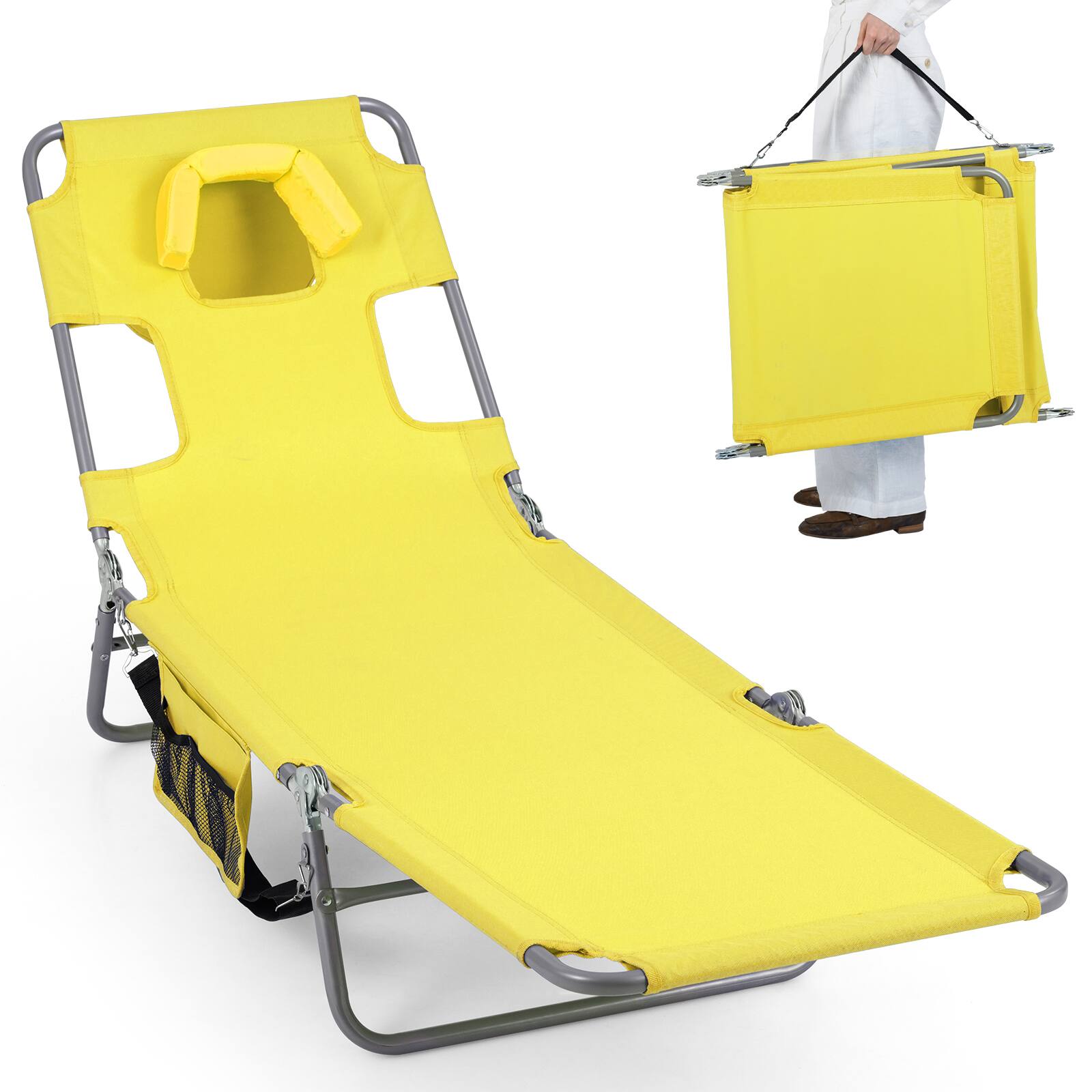 Alt View 9. Gymax - Gymax 2PCS Tanning ChairFolding Beach Lounge Chair w/5-Position Adjustable Backrest Yellow - Yellow.