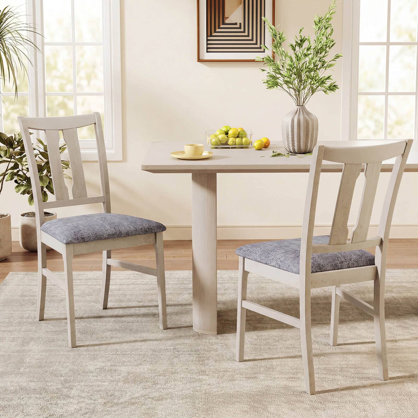 Alt View 3. Costway - Costway 4PCS Wooden Dining Chairs Fabric Upholstered Kitchen Chairs with High Curved - Gray + White.