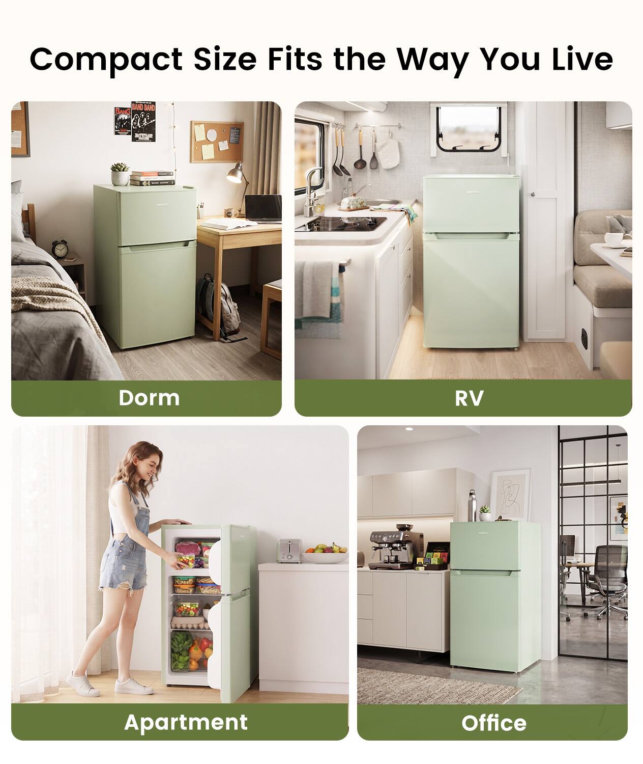 Compact Size Fits the Way You Live

Dorm  
RV  
Apartment  
Office