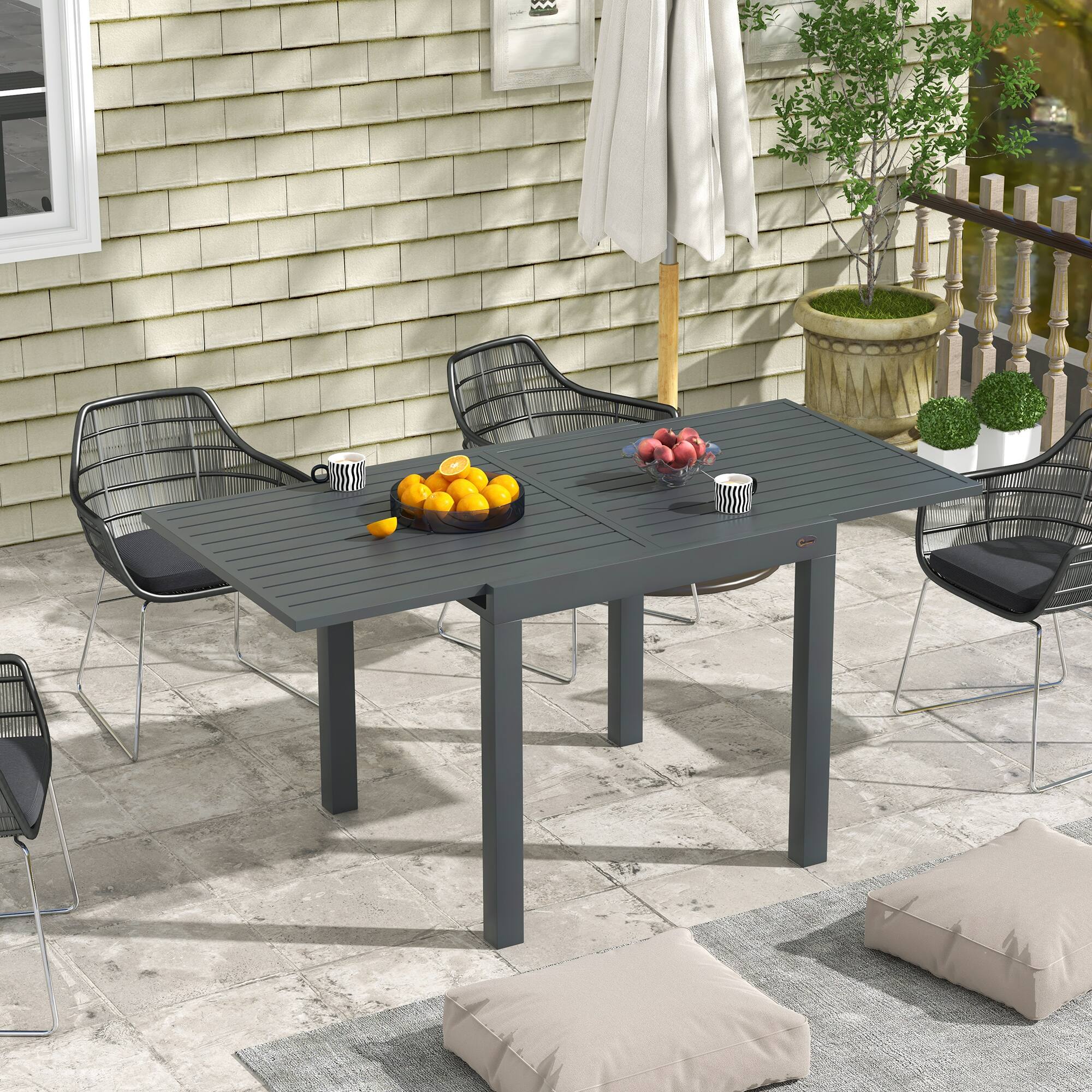 Alt View 1. Outsunny - Expandable Patio Dining Table for 4-6, 35.5" -70.75" Aluminum Extendable Outdoor Dining Table - Gray.