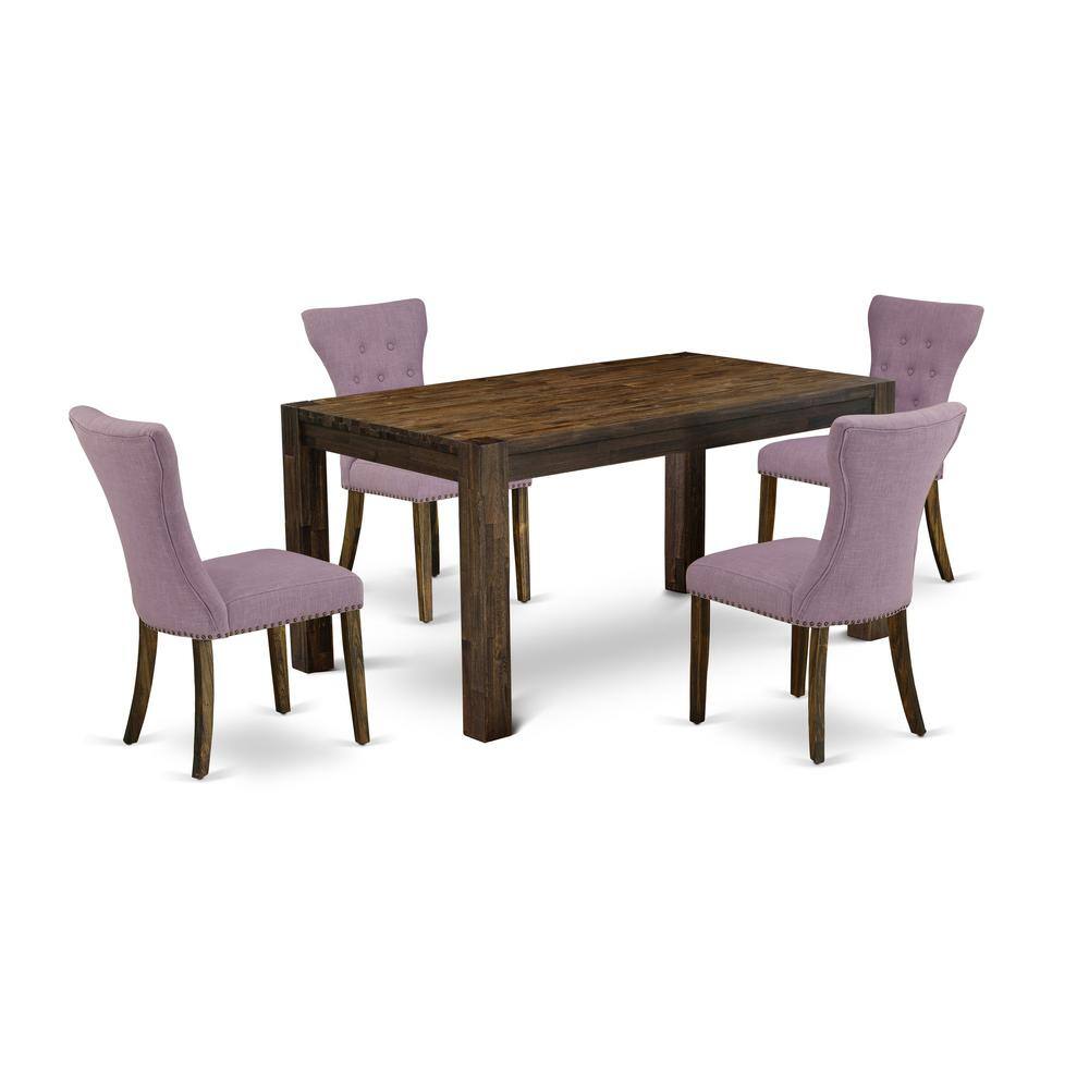 Left. East West Furniture - East West Furniture CNGA5-77-40 5-Pc Kitchen Dining Set- 4 Upholstered Dining Chairs with Dahlia Linen Fabric Seat and - Jacobean.