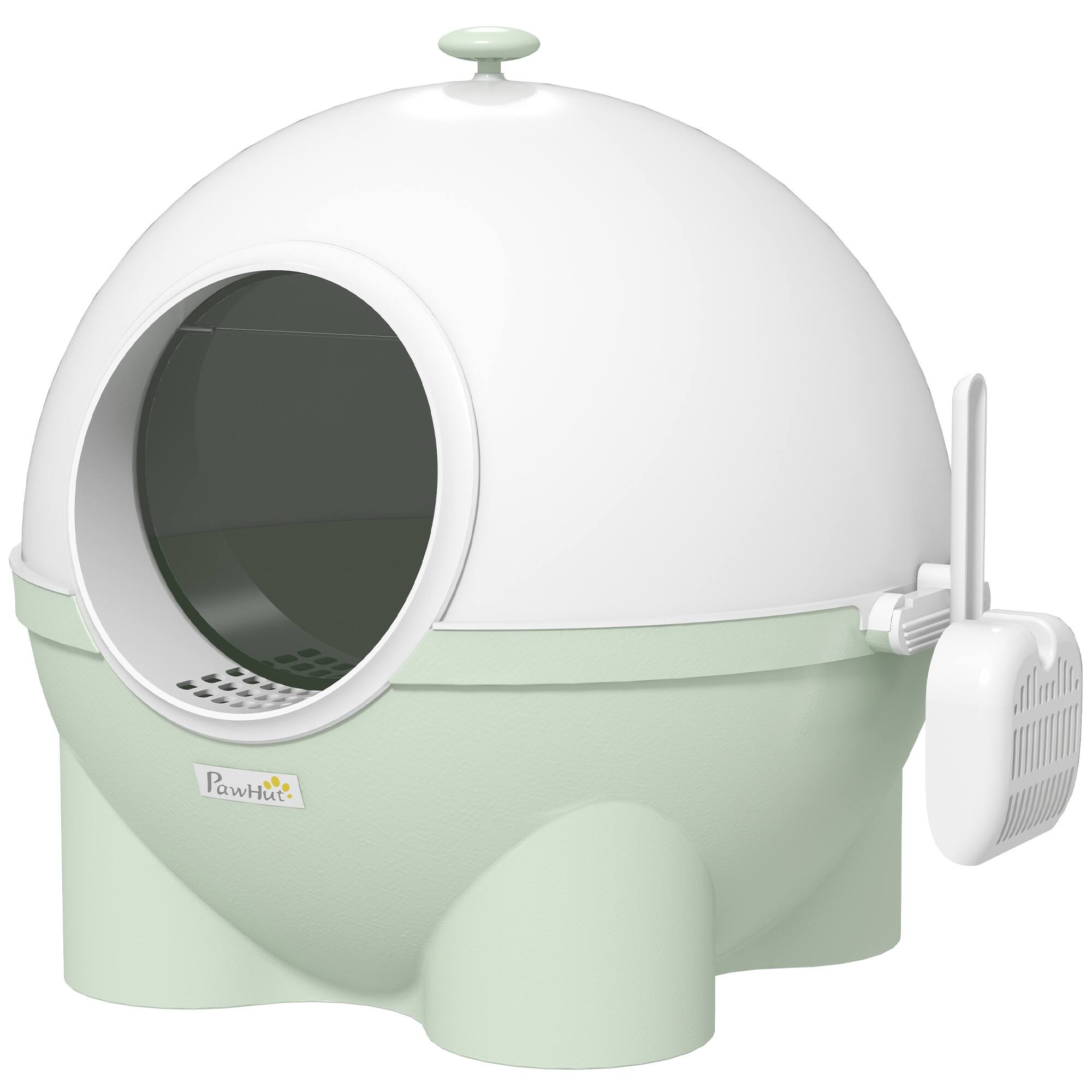 Front. Pawhut - Hooded Cat Litter Box, Large Kitty Litter Pan with Lid, Scoop, Leaking Sand Pedal, Top Handle - Green.