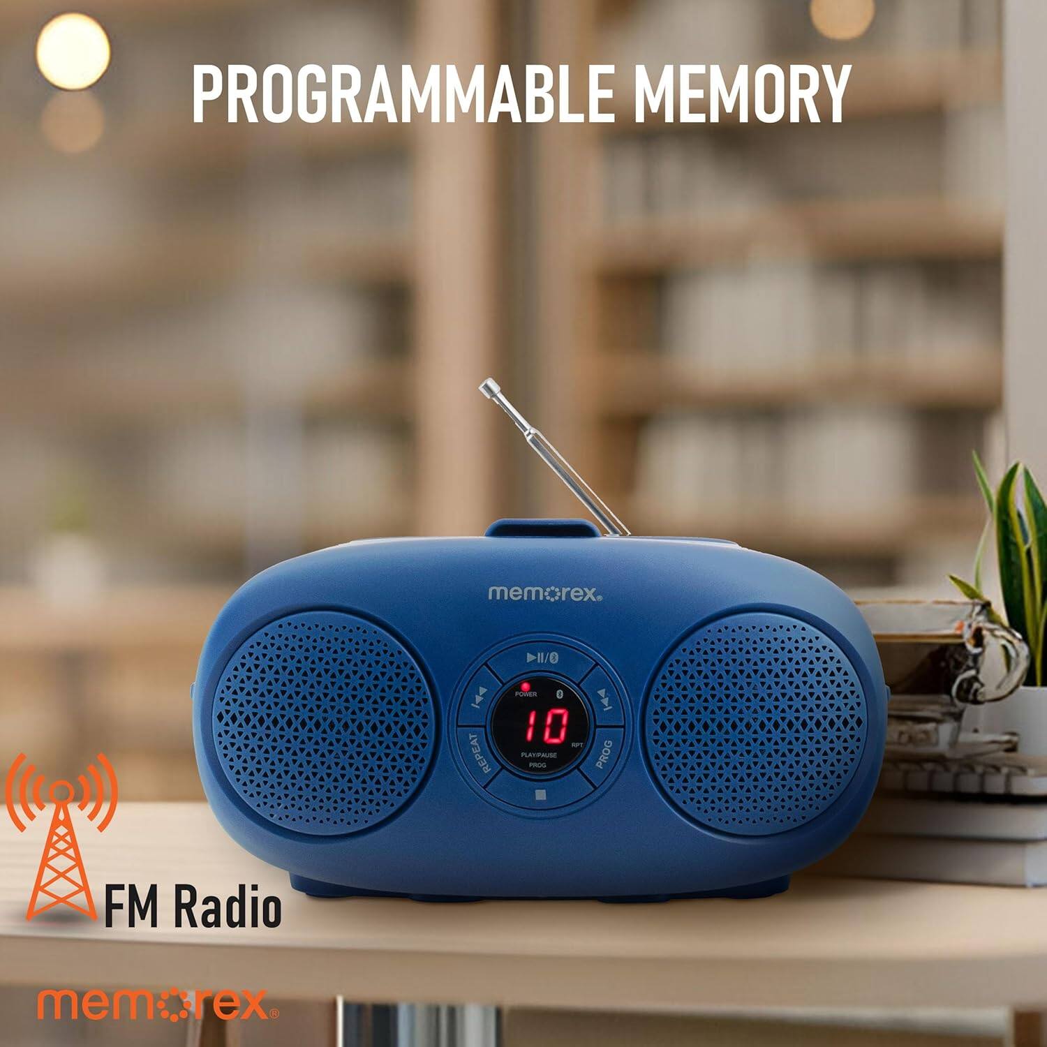 PROGRAMMABLE MEMORY memorex. FM Radio mem:rex. >11/0 I REPEAT P D 10 PLPAL - I PROG