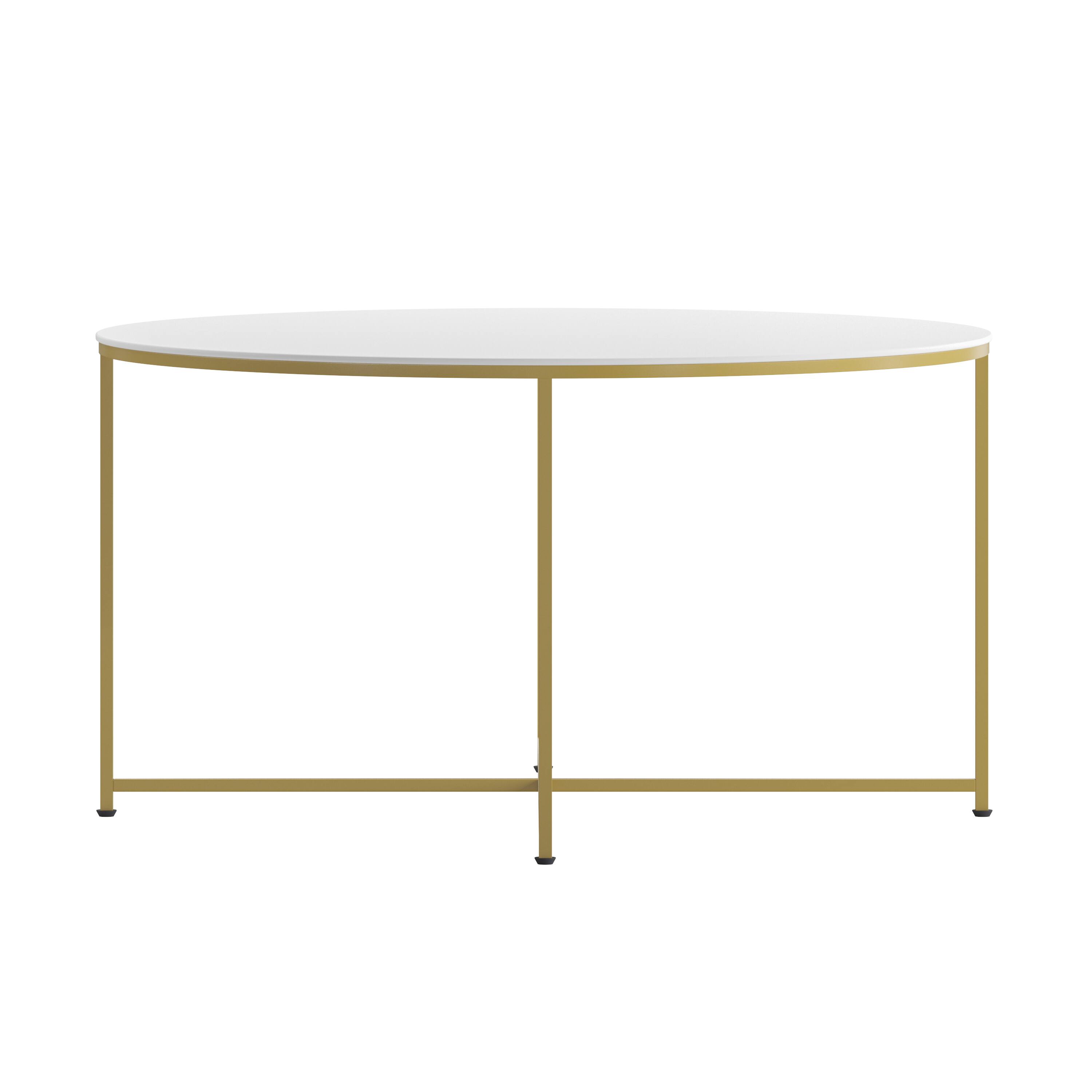 Front. Alamont Home - Hampstead Collection Coffee Table - Modern Laminate Accent Table with Crisscross Frame - White/Brushed Gold.