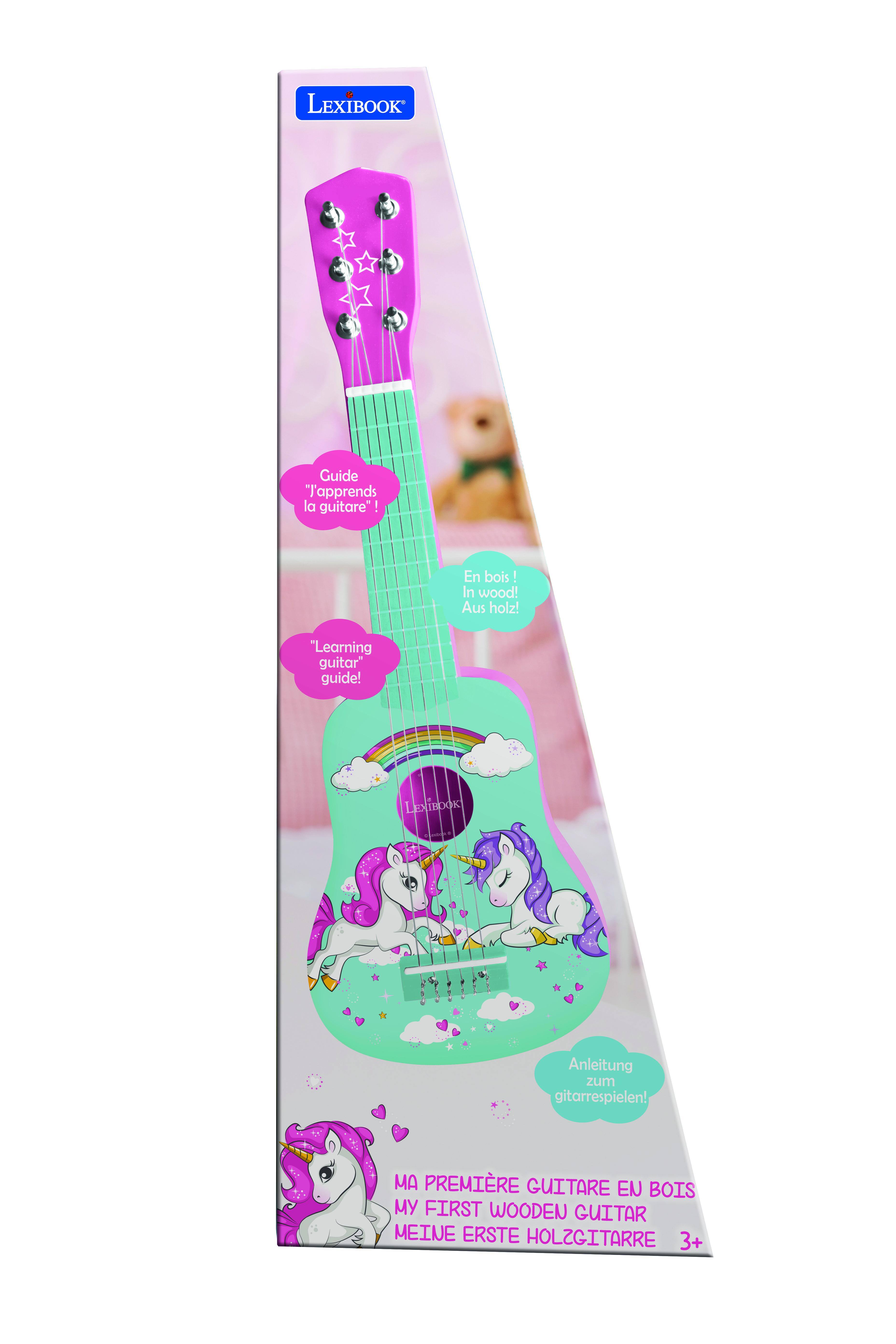 LEXIBOOK Guide "T'apprends la guitare"! En bois ! In wood! Aus holz! "Learning guitar guide! LEXIBOOK Anleitung zum gitarrespielen! MA PREMIERE GUITARE EN BOIS MY FIRST WOODEN GUITAR MEINE ERSTE HOLZGITARRE 3+