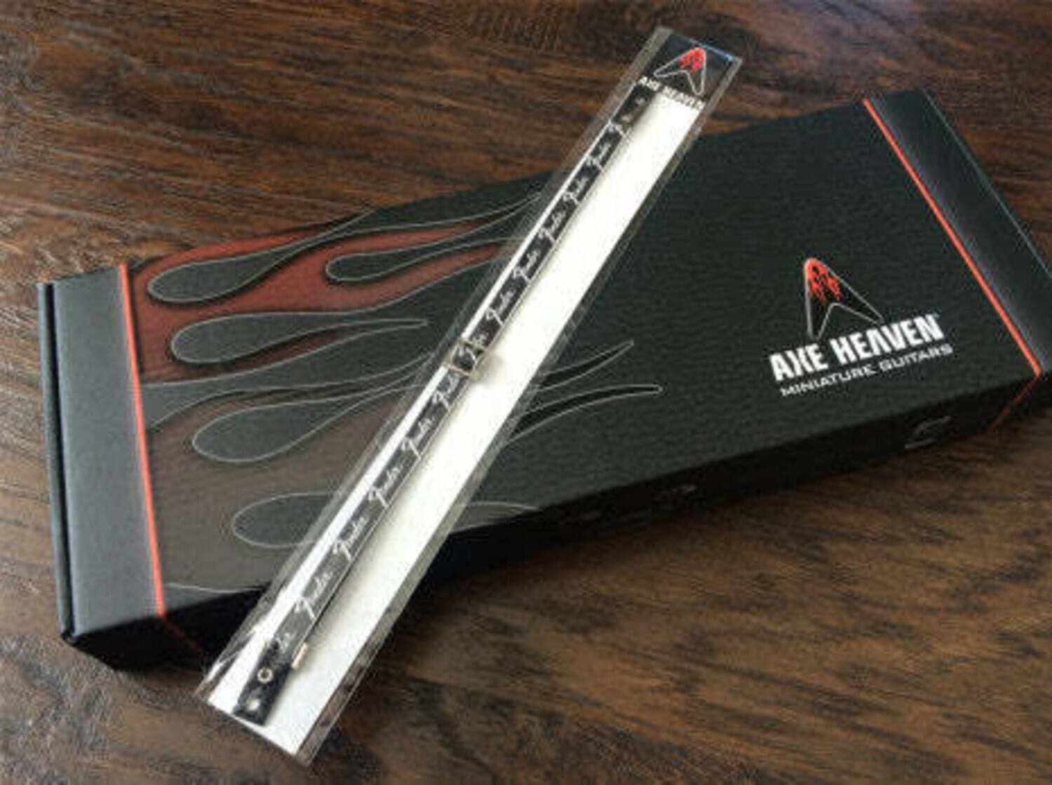 The text on the image is: "AXE HEAVEN MINIATURE GUITARS."