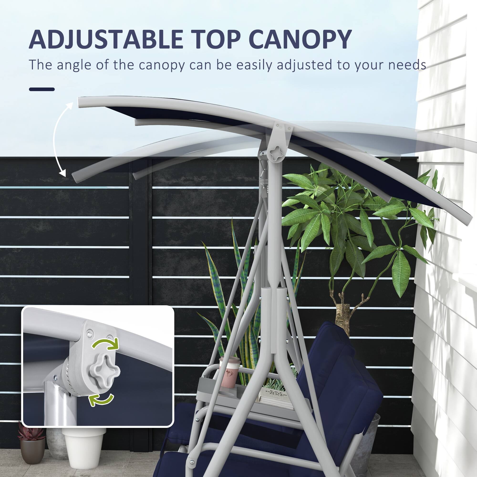 ADJUSTABLE TOP CANOPY
The angle of the canopy can be easily adjusted to your needs