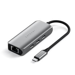 Satechi - USB-C 2.5 Gigabit Ethernet Adapter 4-in-1 - 3 USB-C 3.2 Ports, for MacBook, iPad, Windows, Android - Space Gray
