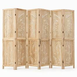 Costway - 6-Panel Wooden Room Divider Privacy Screen with Palm Leaf Design Panels for Home - Natural