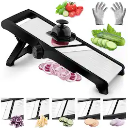 PARKER SLATER - Adjustable Mandoline Slicer for Kitchen, Vegetable and Potato Cutter, Tomato Slicer, Food Chopper, Stainless Steel - Black/Silver