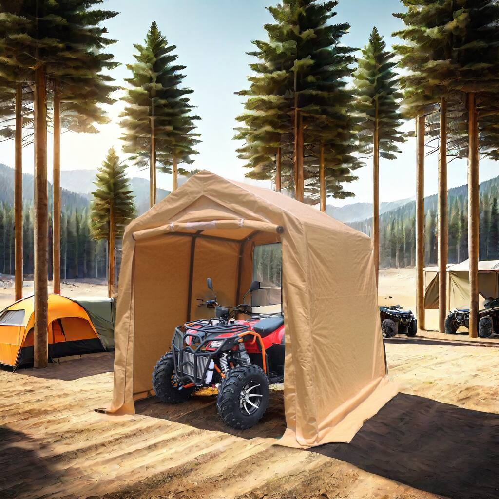 Alt View 2. APRILSOUL - Outdoor Portable Gazebo Shed 2 Roll up Zipper Doors Vents Carport Motorcycle Waterproof UV Resistant - brown.