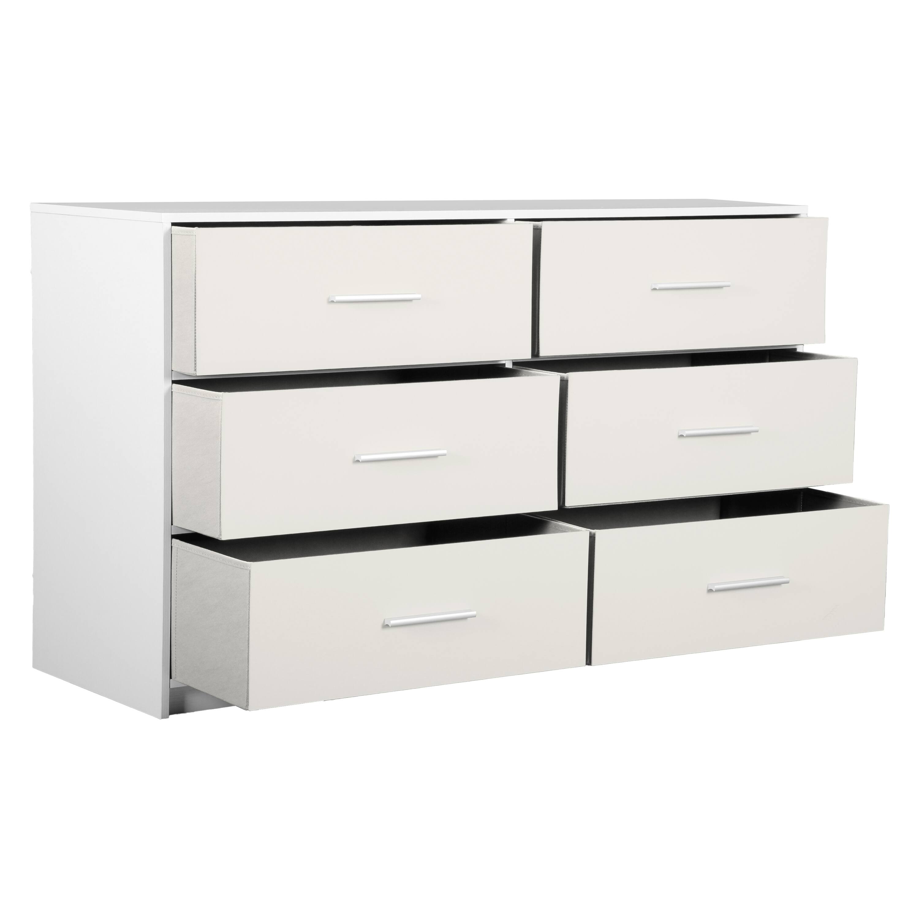 Back. Forest'nSky - White Wood 6 drawer 44.5 in. Wide Chest of Drawers with Large Fabric Drawers for Living Room - White.