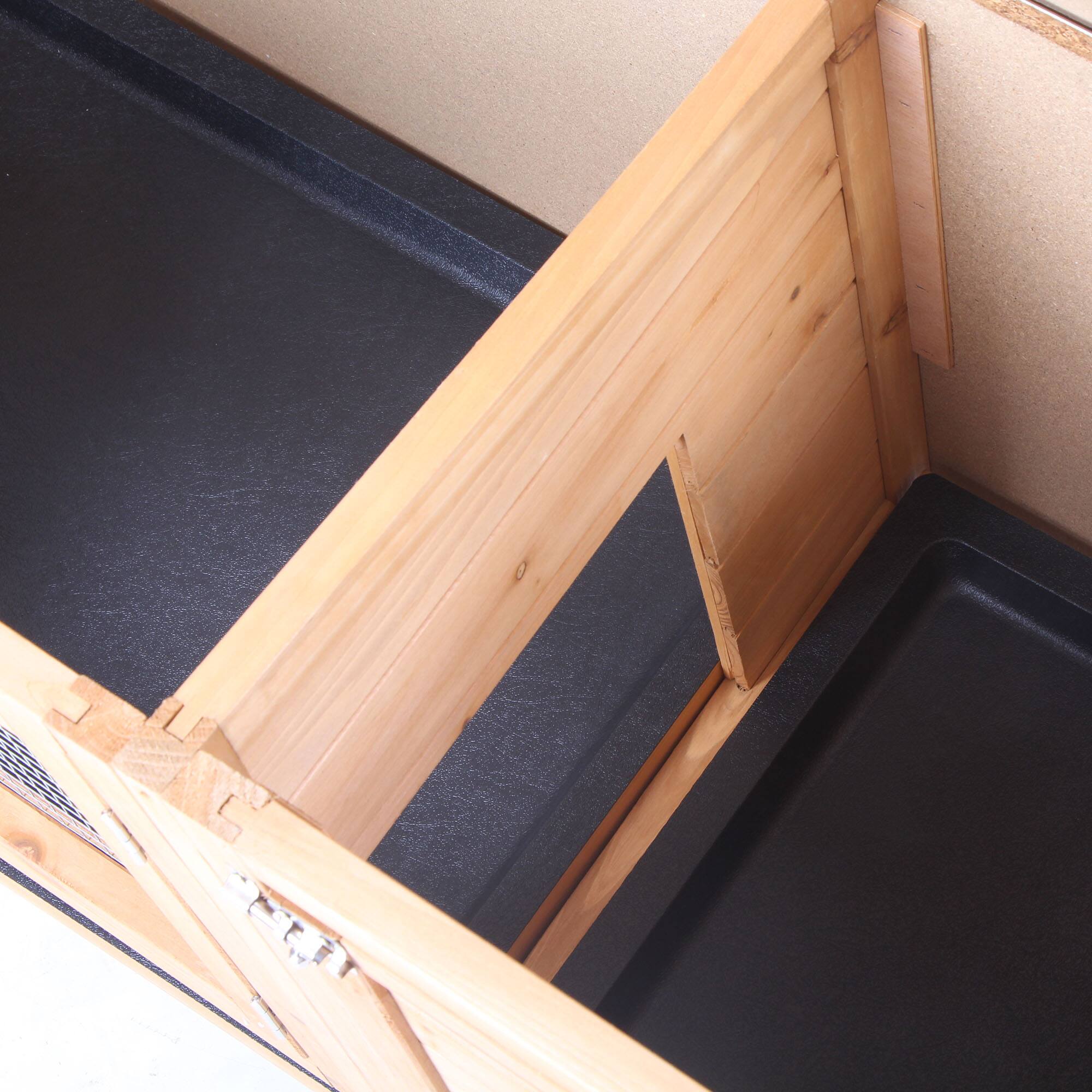 Alt View 4. Pawhut - Wooden Rabbit Hutch Bunny Cage Guinea Pig with Waterproof Roof, No Leak Tray, Feeding Trough, for Rabbits, Chickens.