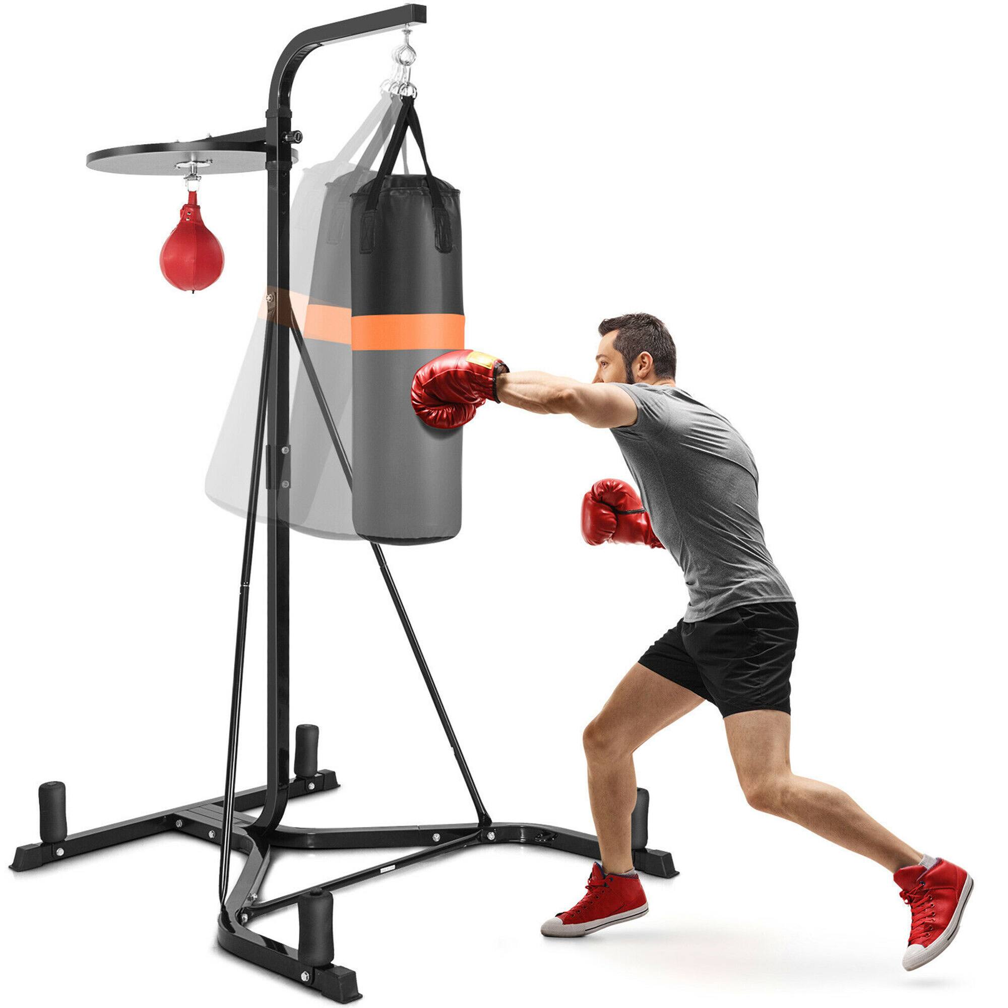 Front. Costway - Costway Heavy Duty Boxing Punching Stand W/Heavy Bag & Speed Bag Sandbag Rack Home Gym - Grey.