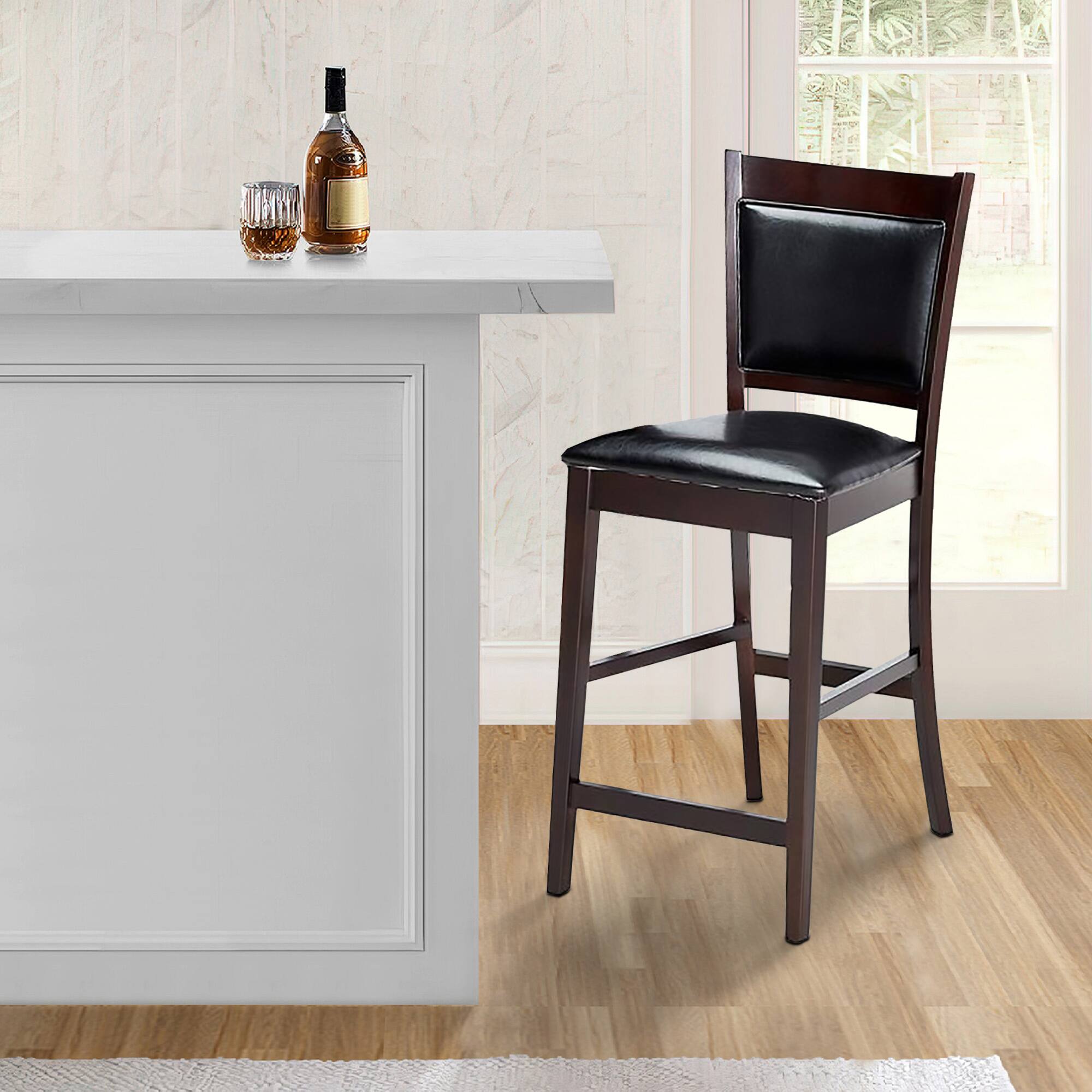 Alt View 4. Manhattan Lane - Counter Height Chair Vinyl Padded Seat & Back, Espresso  Brown, Set of 2 - Brown.