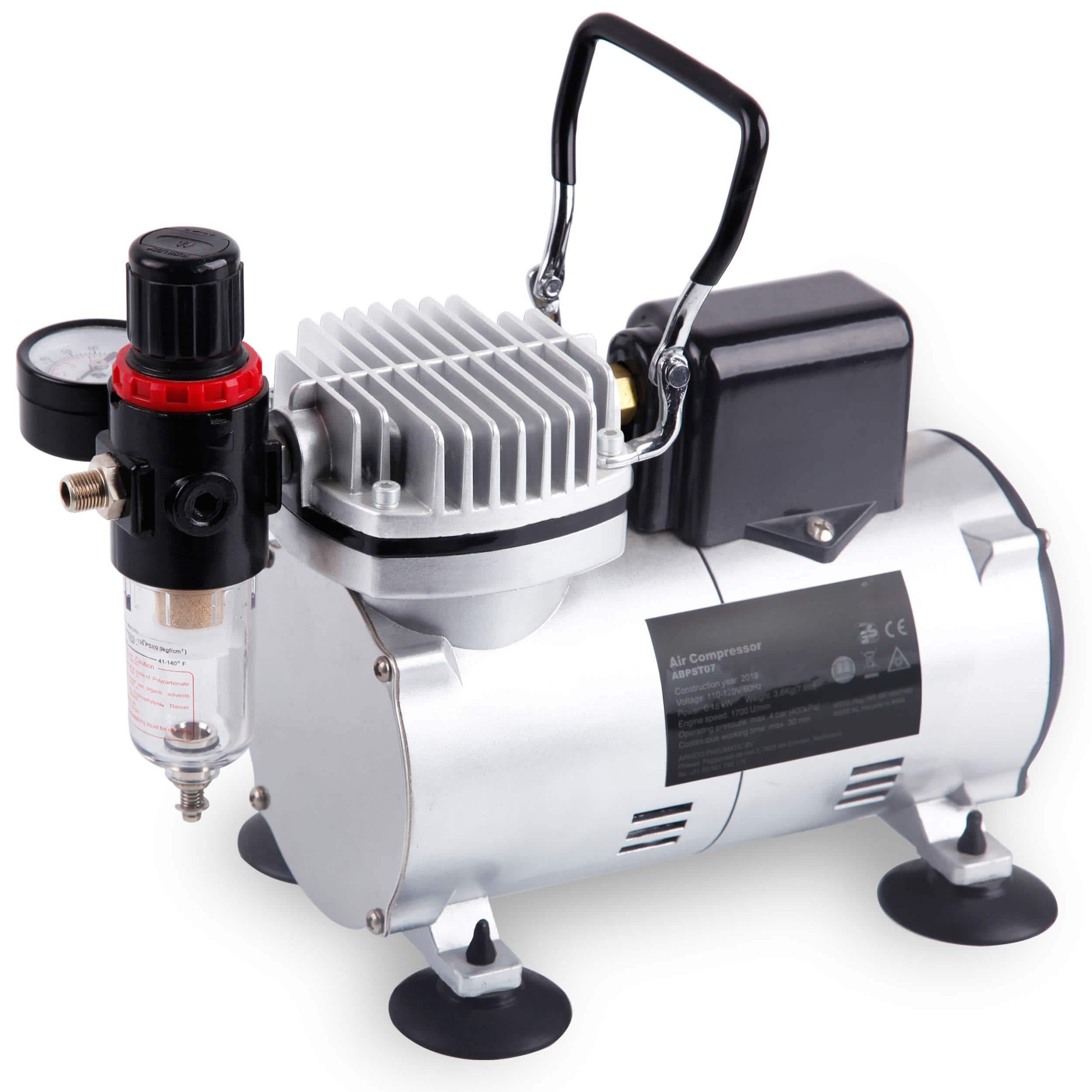 JETRANSPORT - Airbrush Compressor With Cool-down Fan Abpst07 1/6hp Portable Quiet For Paint Art Cake Painting Automotive - Default